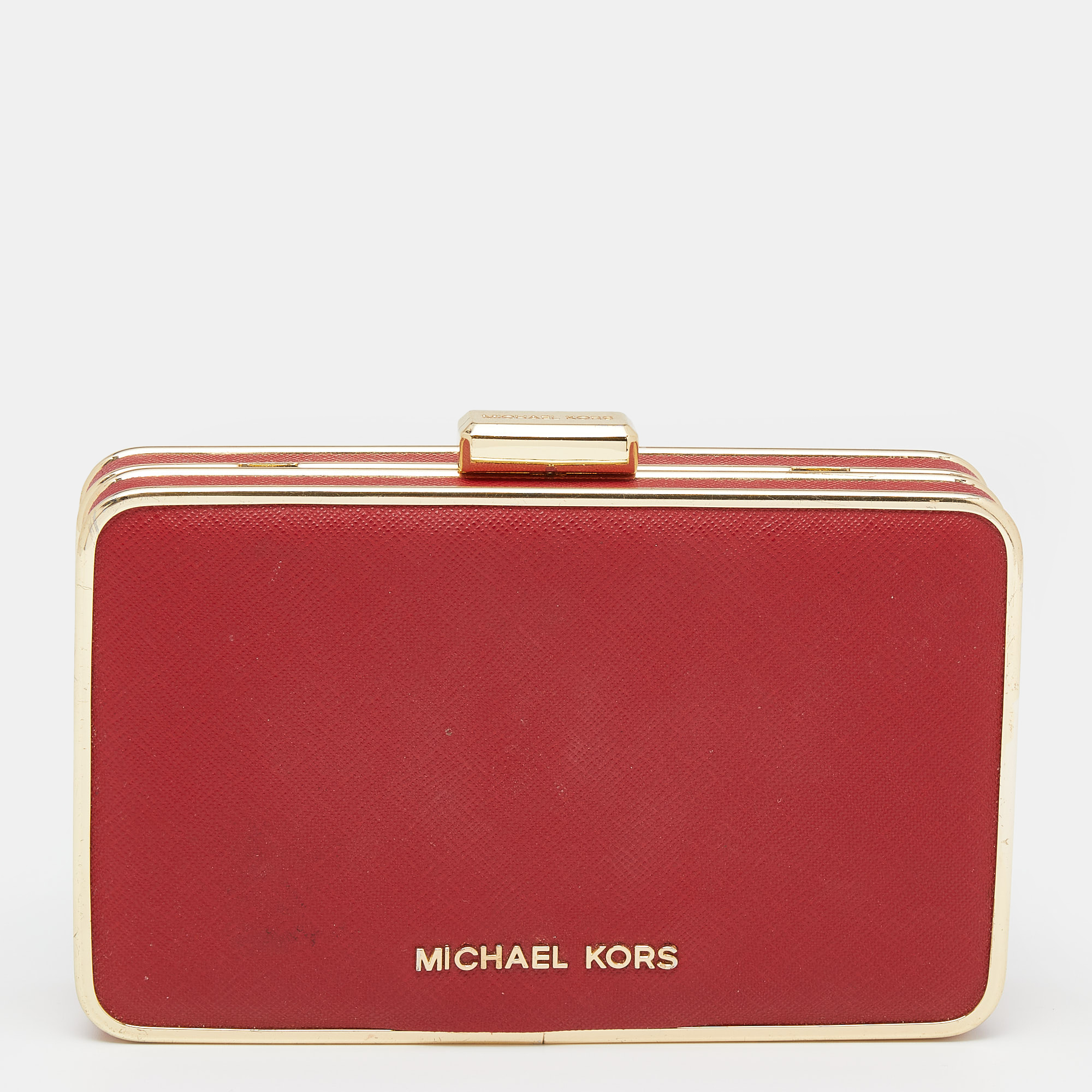 Michael Kors Red Saffiano Leather Minaudiere Clutch