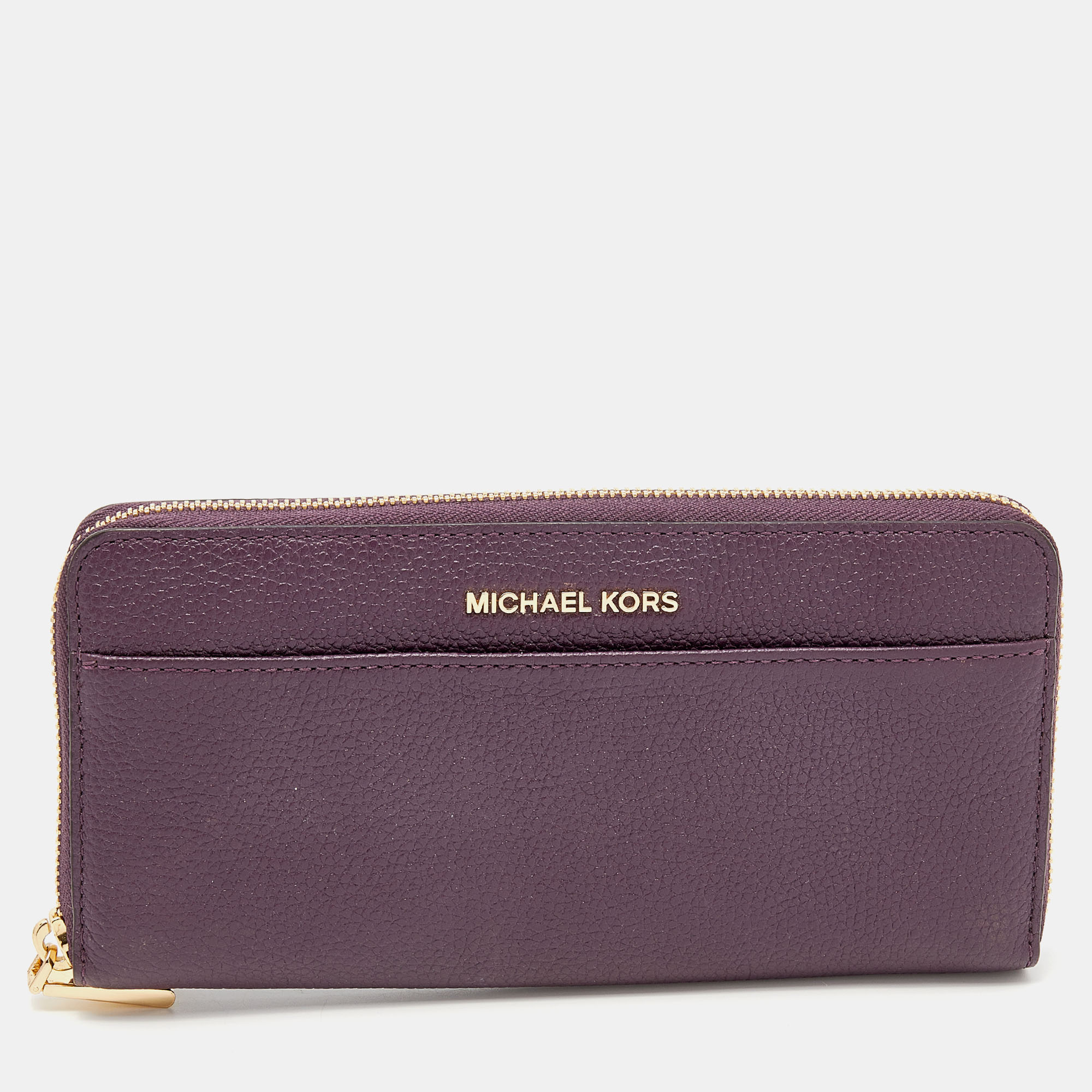 Michael Kors Plum Leather Mercer Zip Around Wallet