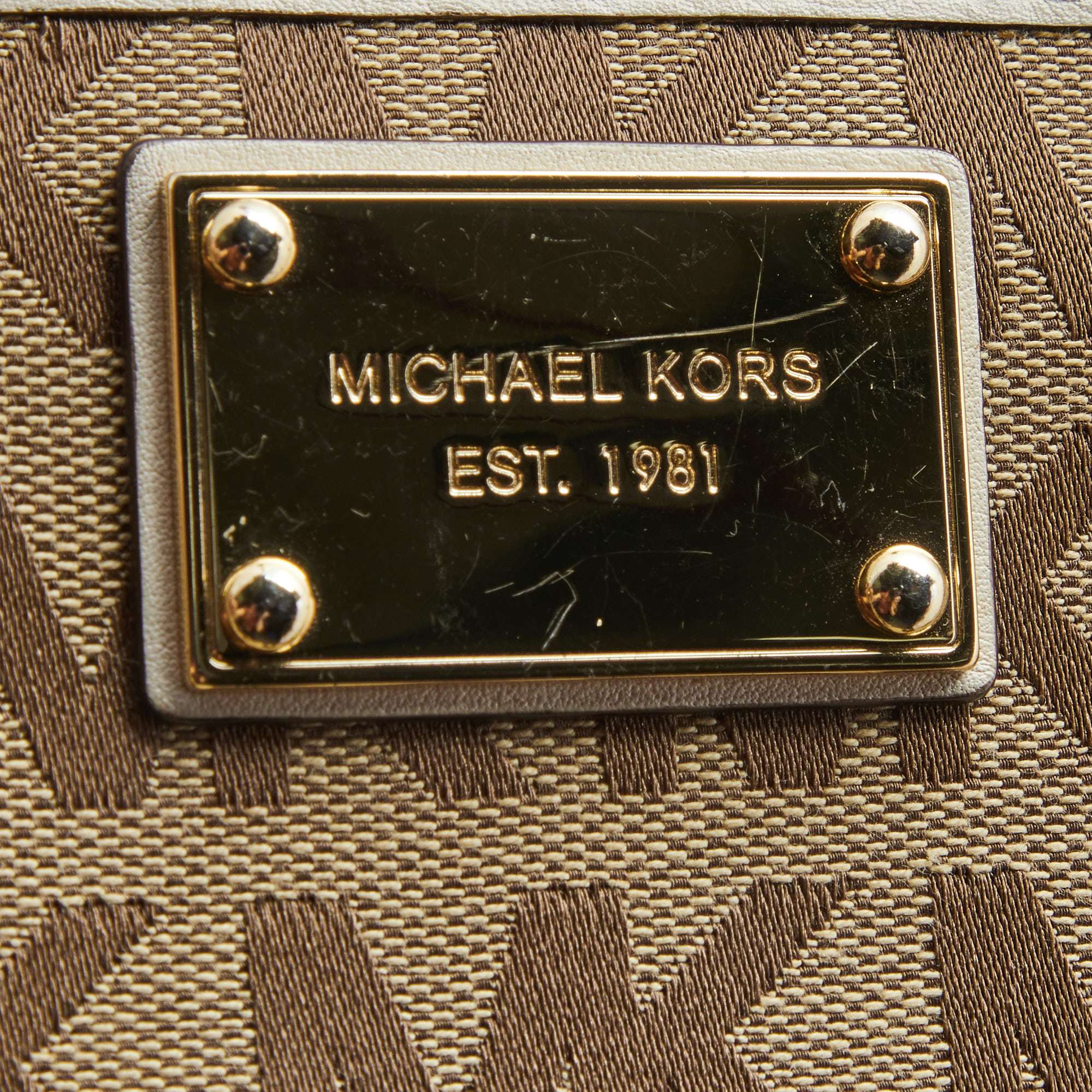 Michael Kors Beige/White Signature Canvas And Leather Zip Around Wallet