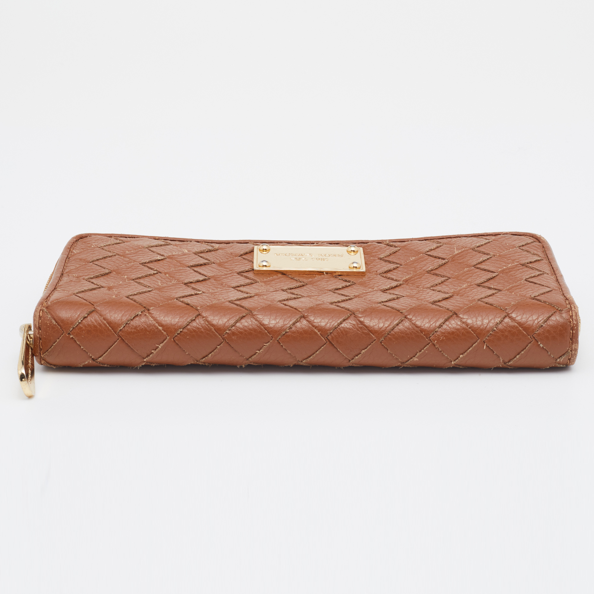 Michael Kors Tan Leather Woven Zip Around Wallet