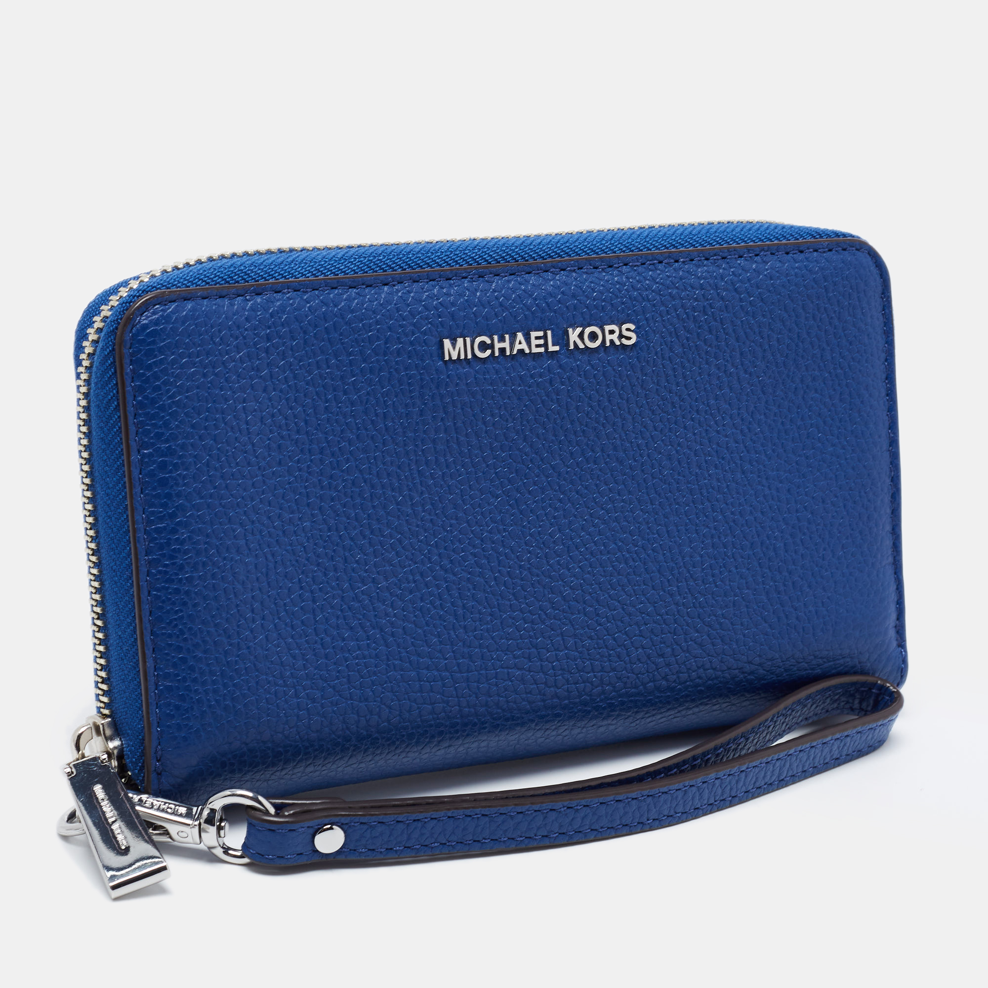 Michael Kors Blue Leather Jet Set Zip Around Wristlet Wallet