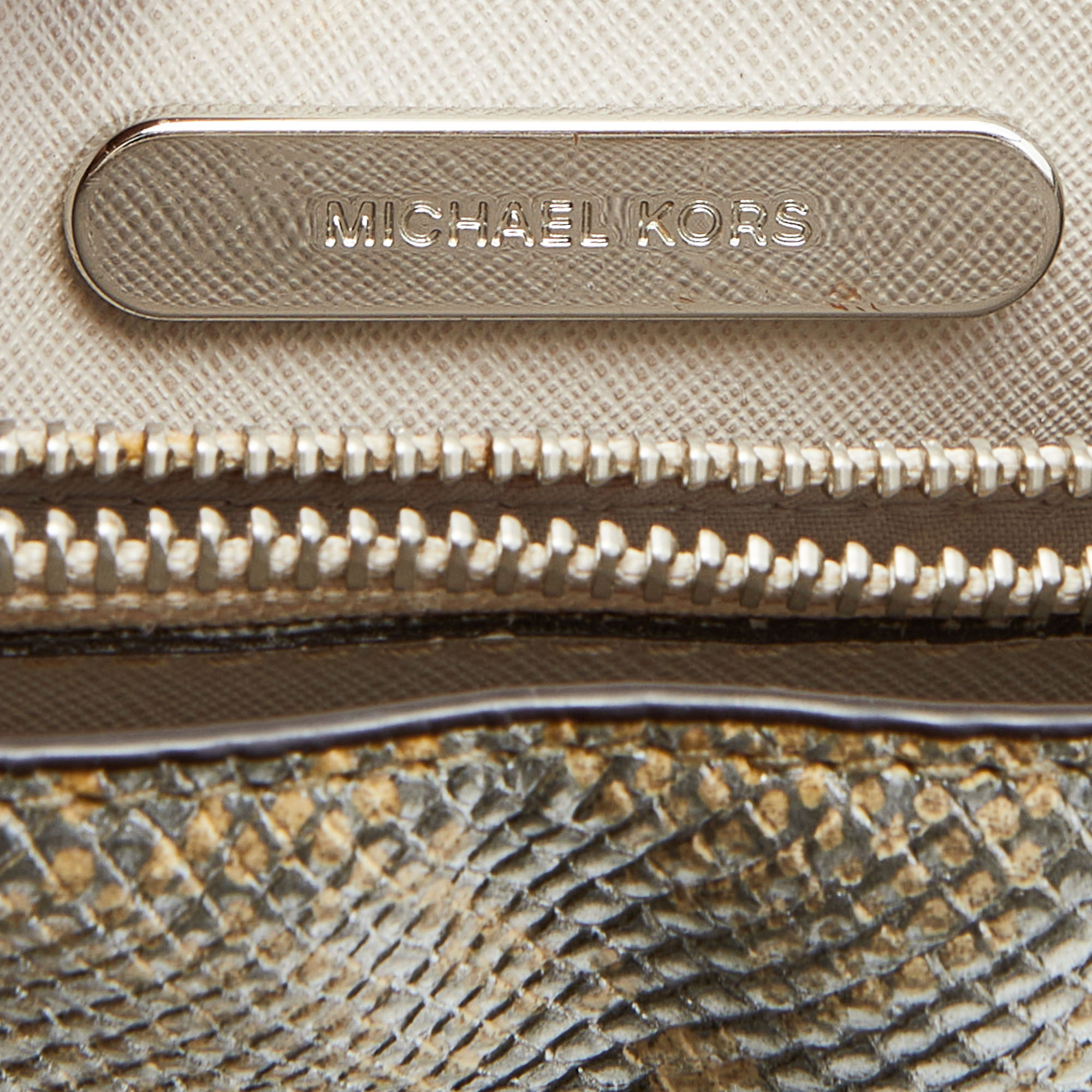 Michael Kors Beige/Gold Python Embossed Leather Small Mercer Tote