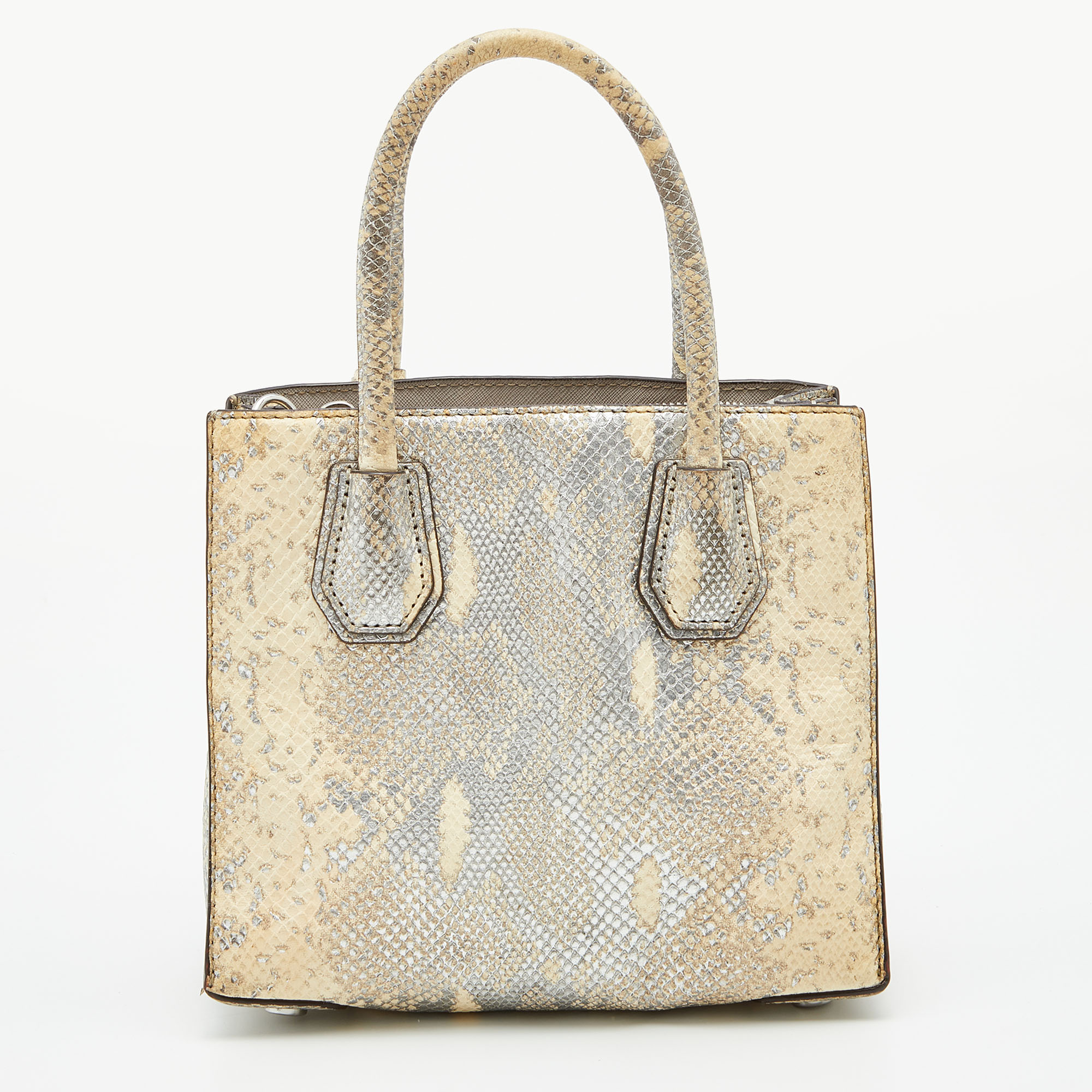 Michael Kors Beige/Gold Python Embossed Leather Small Mercer Tote