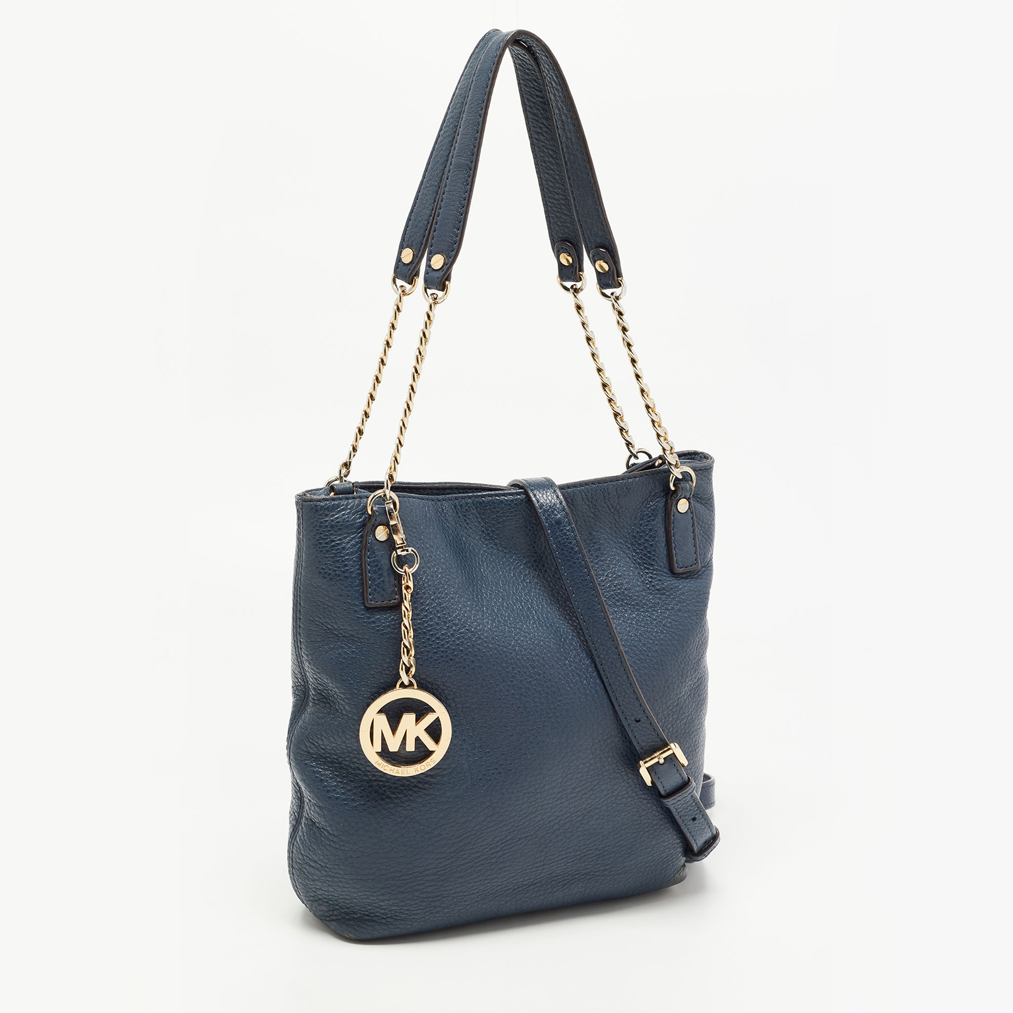Michael Kors Navy Blue Soft Leather Chain Shoulder Bag