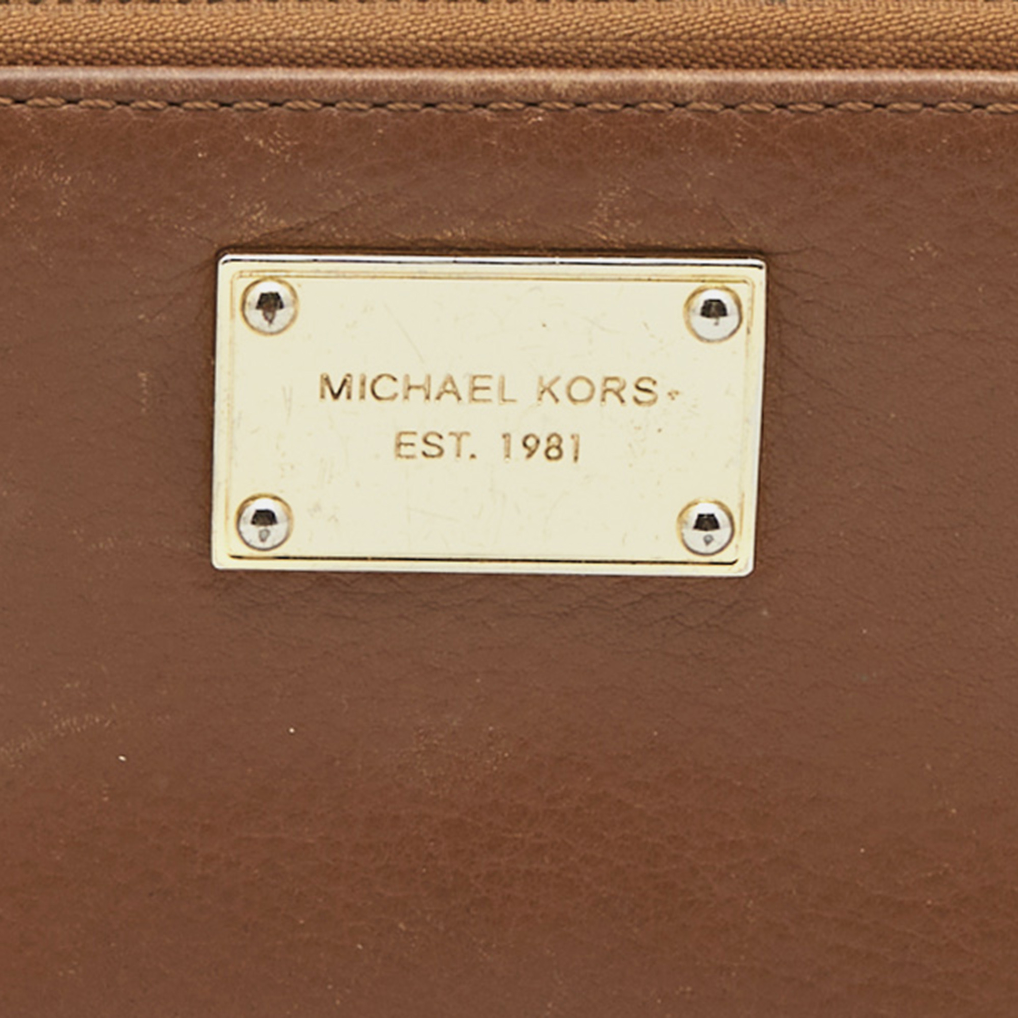 Michael Kors Brown Leather Logo Zip Around Continental Wallet