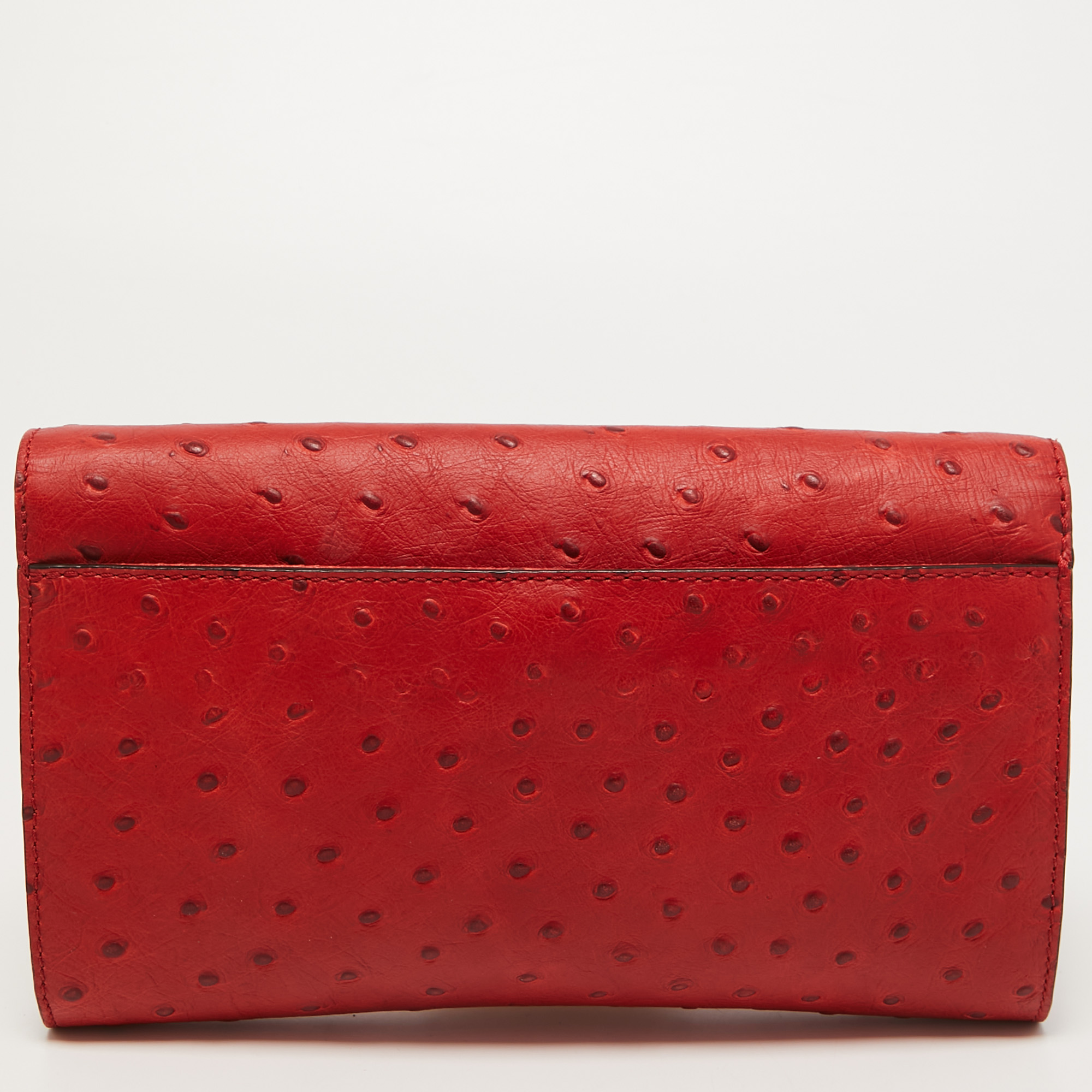 Michael Kors Red Ostrich Embossed Leather Gia Clutch