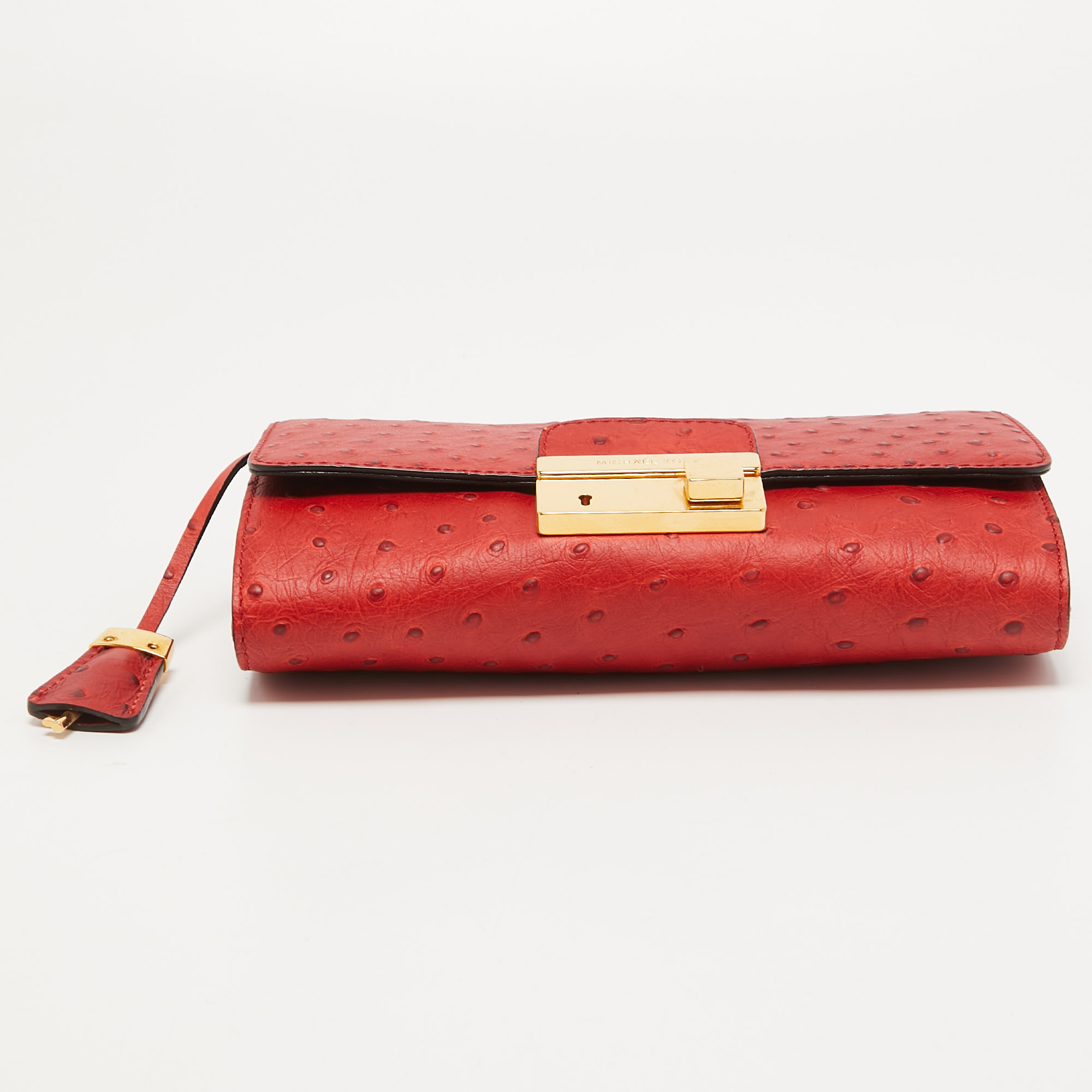 Michael Kors Red Ostrich Embossed Leather Gia Clutch