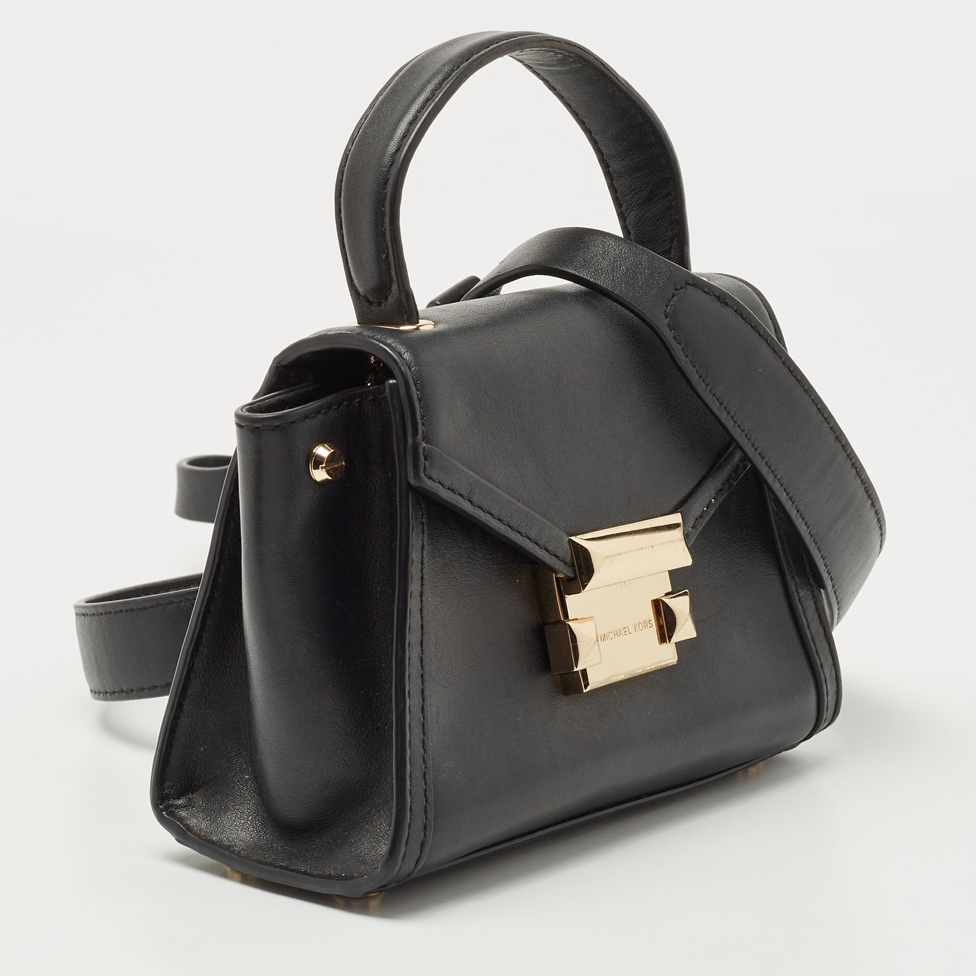 Michael Kors Black Leather Mini Whitney Top Handle Bag
