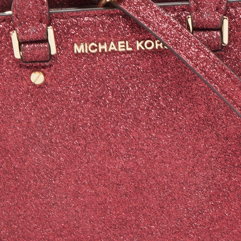 Michael Kors Red Glitter Fabric XS Savannah Top Handle Bag