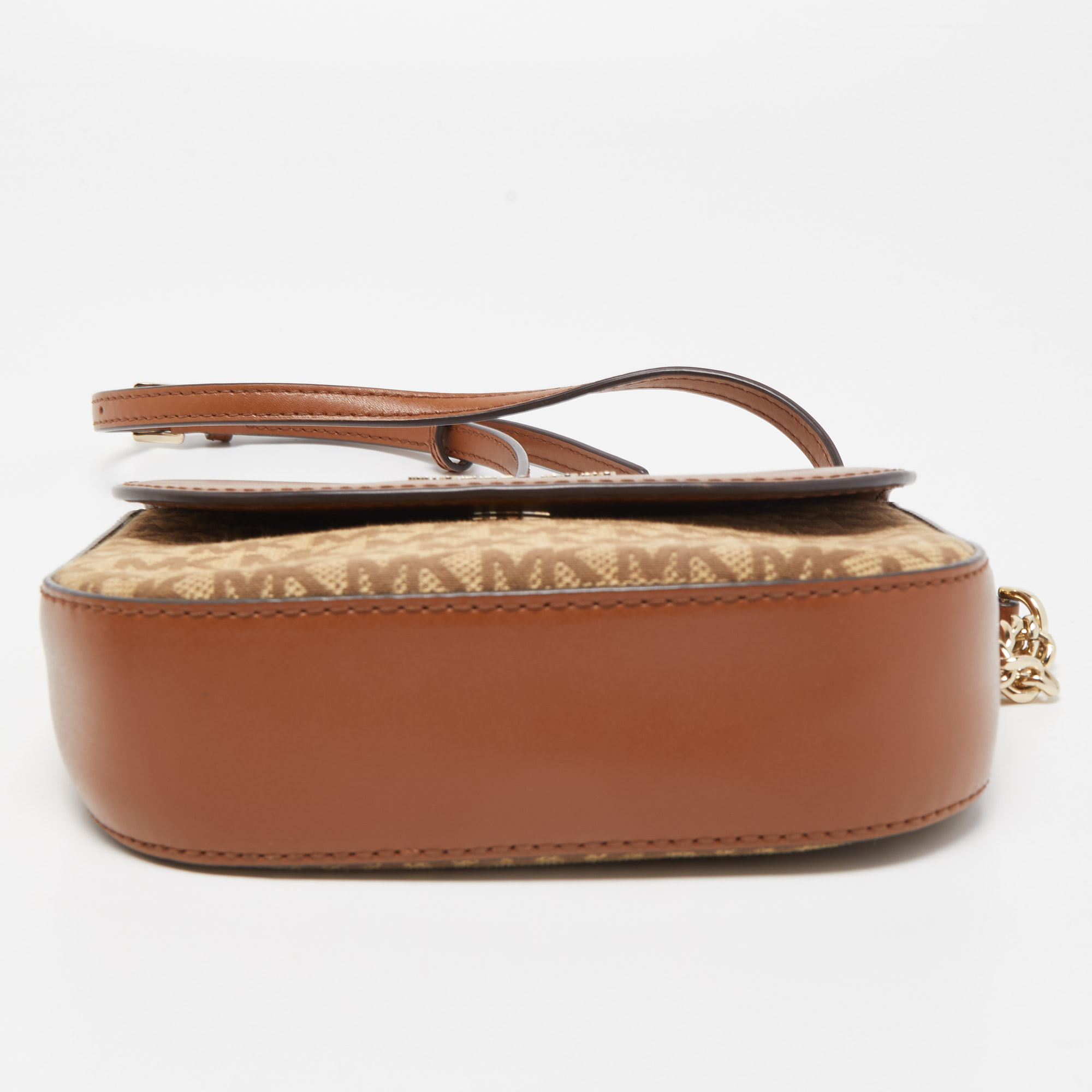 Michael Kors Brown/Beige Signature Canvas And Faux Leather Dome Crossbody Bag