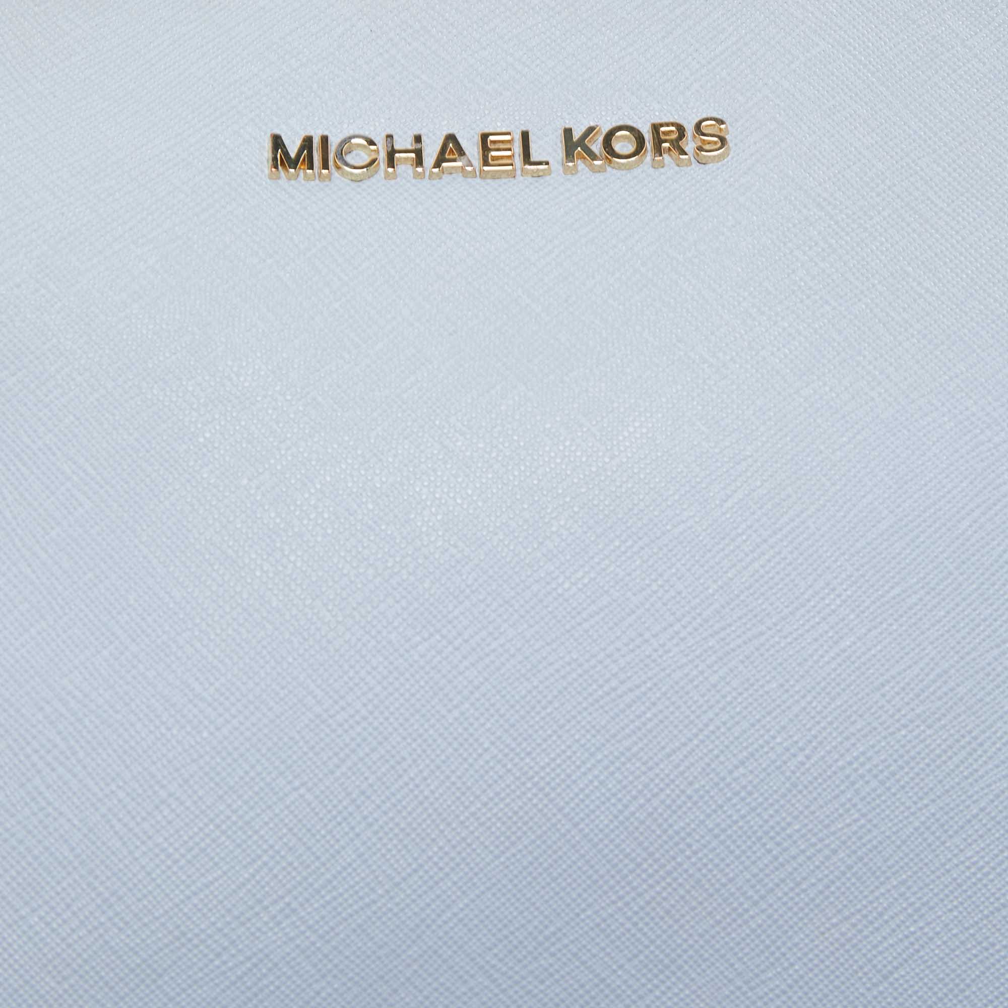 Michael Kors Light Blue Saffiano Leather Jet Set Camera Crossbody Bag