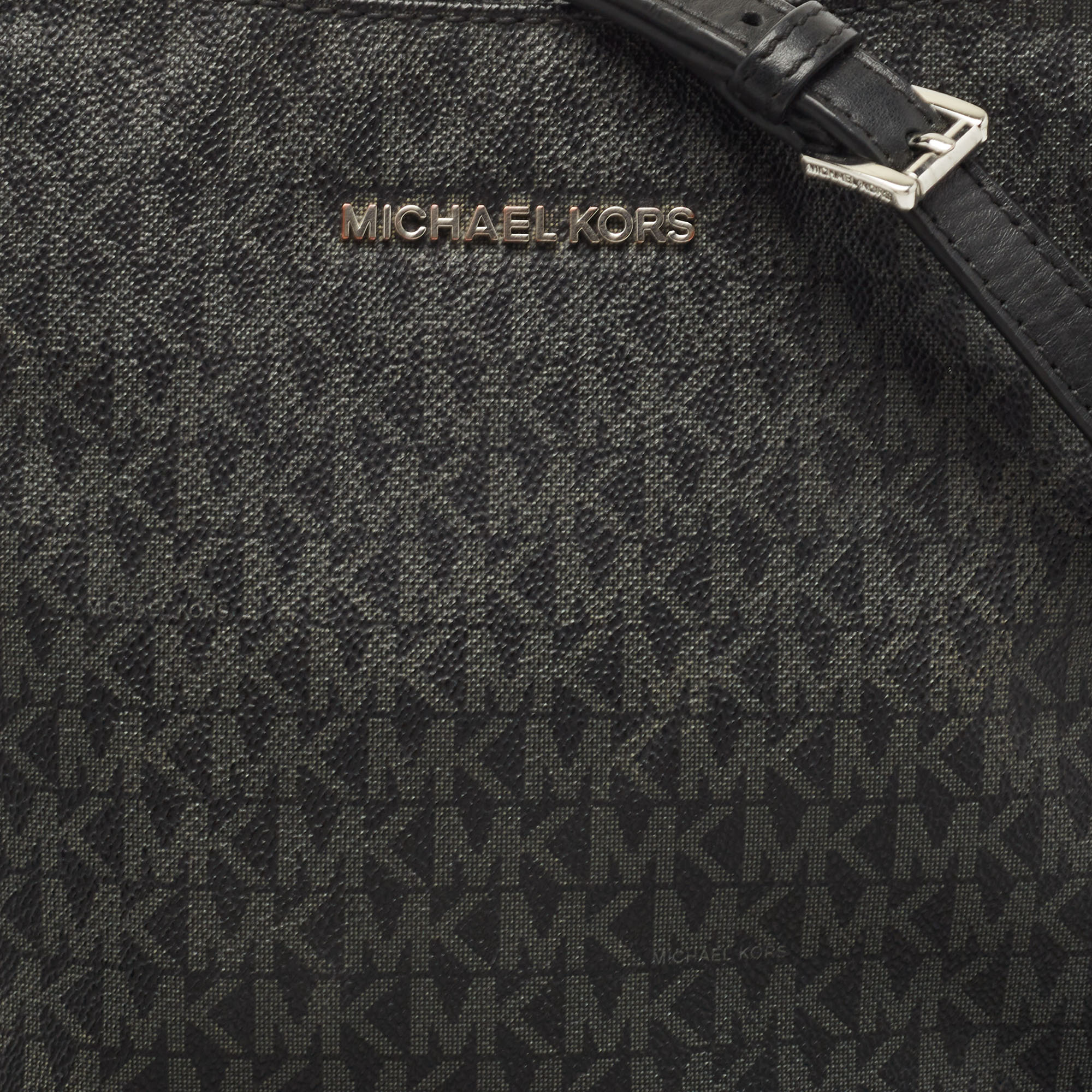 Michael Kors Black Signature Coated Canvas And Leather Jet Set Messenger Bag