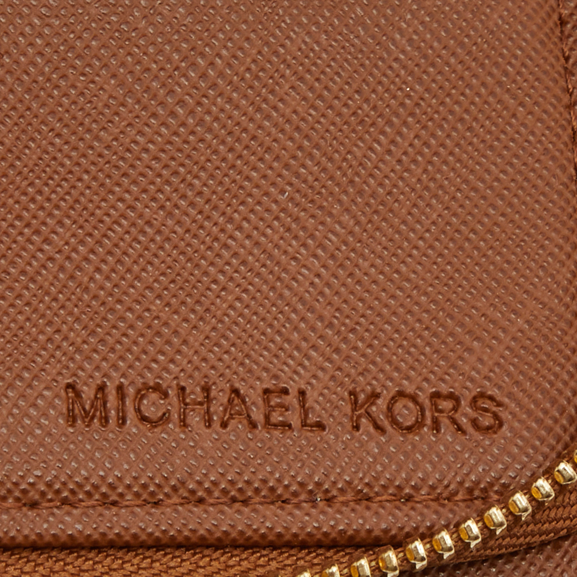 Michael Kors Brown Signature Coated Canvas Zip Around Wallet