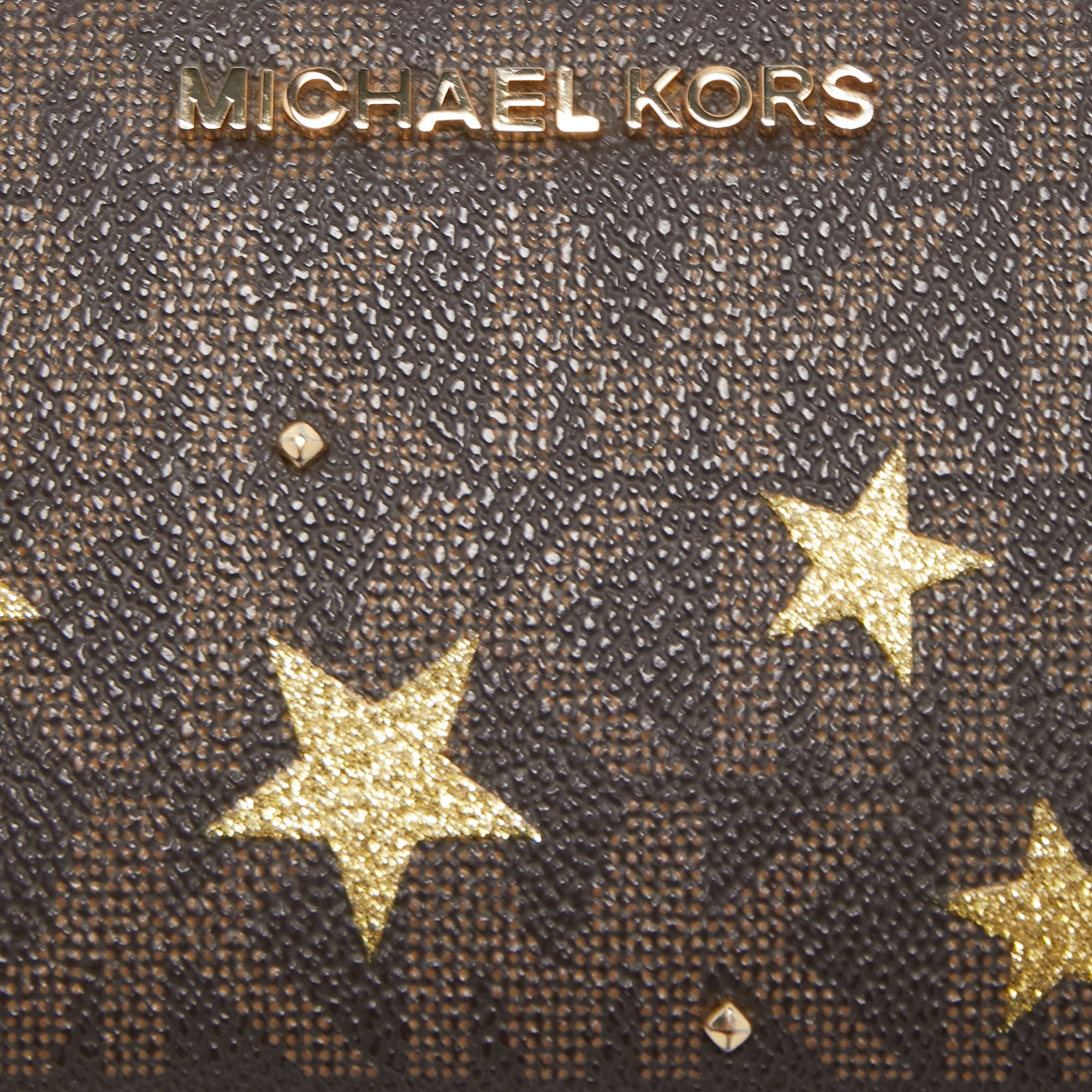 Michael Kors Brown Signature Coated Canvas Strap Zip Around Wallet
