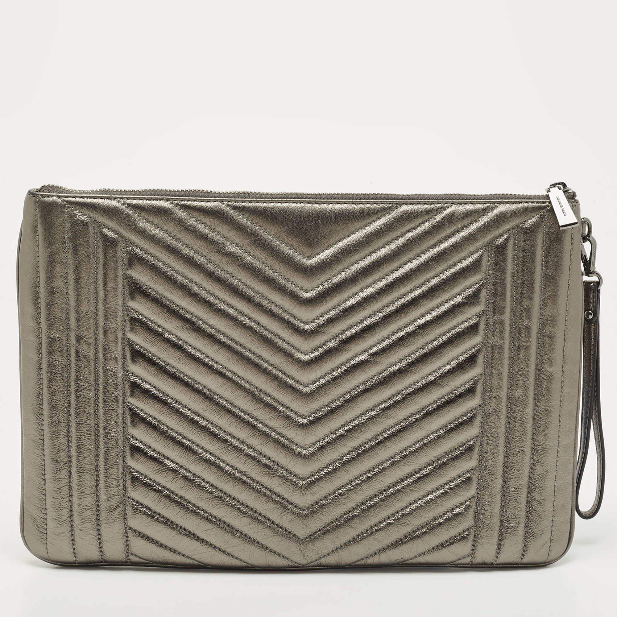 Michael Kors Grey Quilted Leather Extra Large Jet Set Pouch