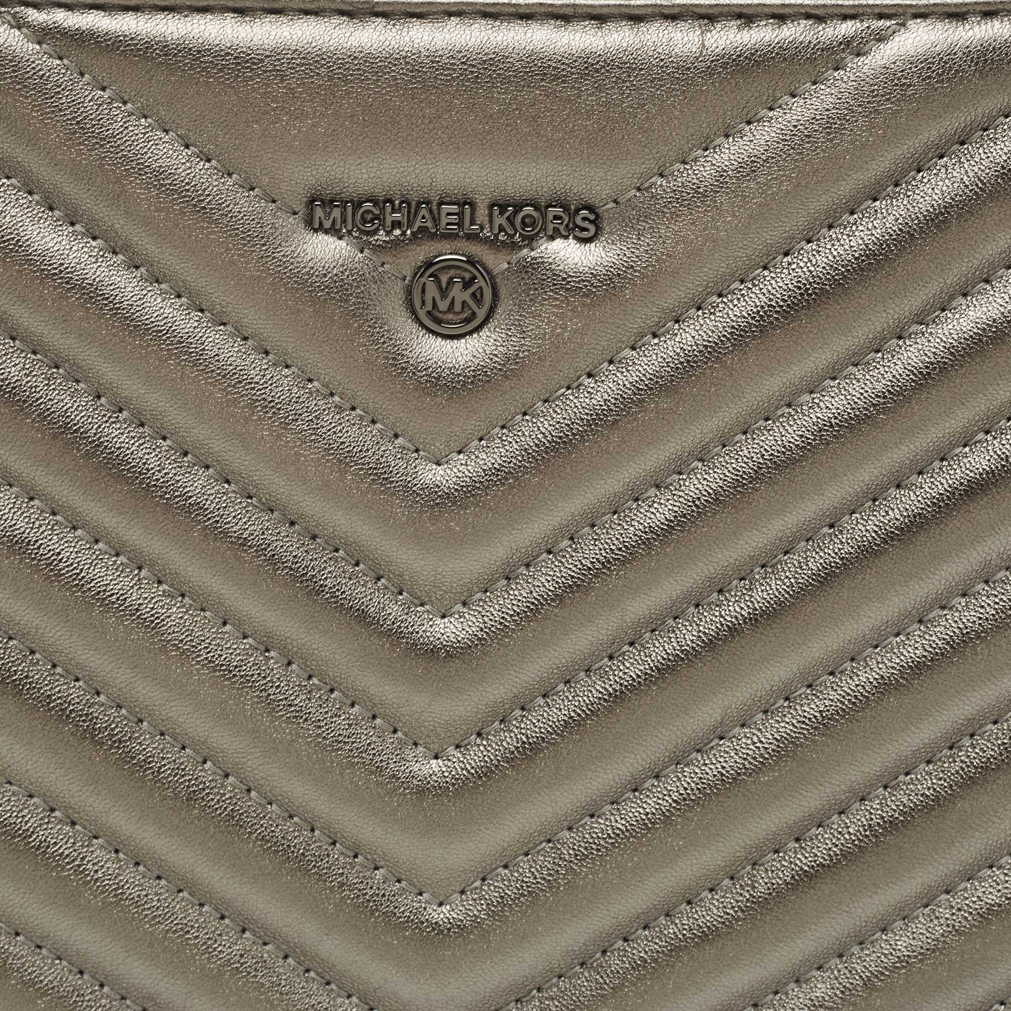Michael Kors Grey Quilted Leather Extra Large Jet Set Pouch