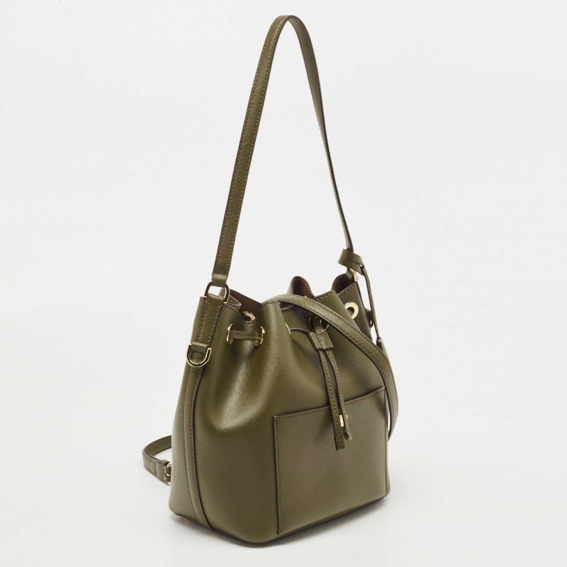 Michael Kors Olive Green Leather Medium Greenwich Bucket Bag