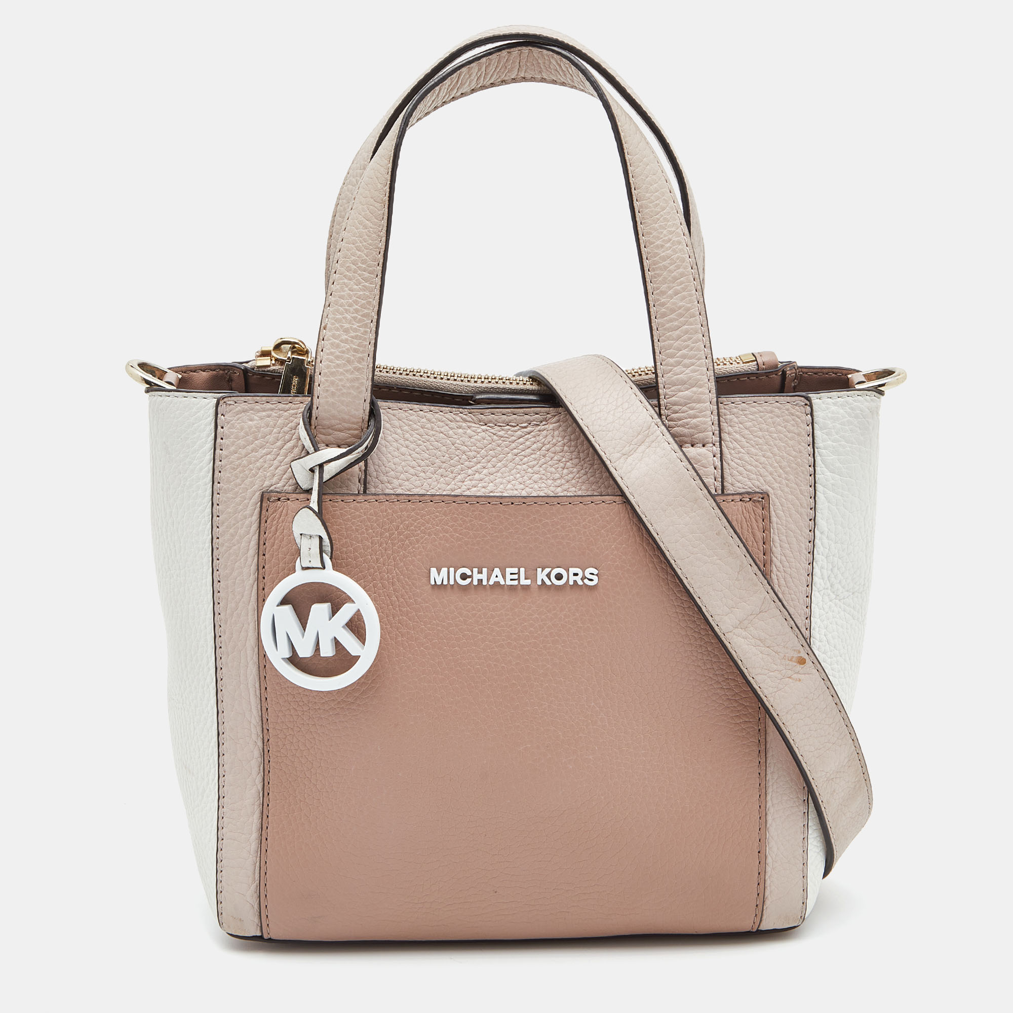 Michael Kors Beige/White Leather Small Gemma Tote
