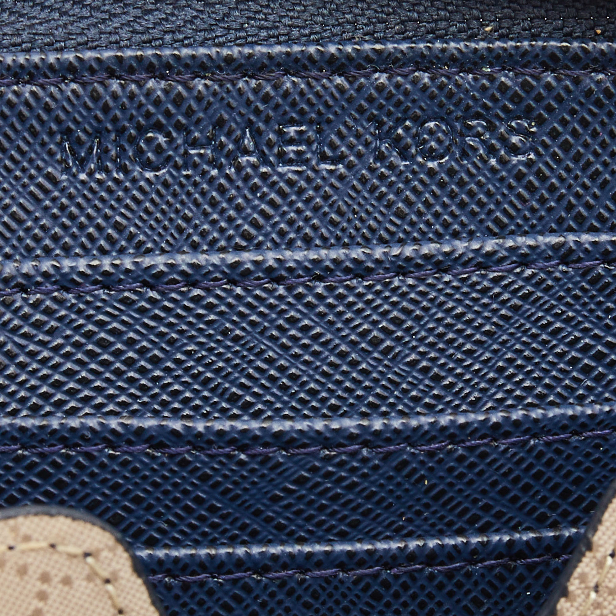 Michael Kors Blue/White Leather Striped Zip Around Wallet