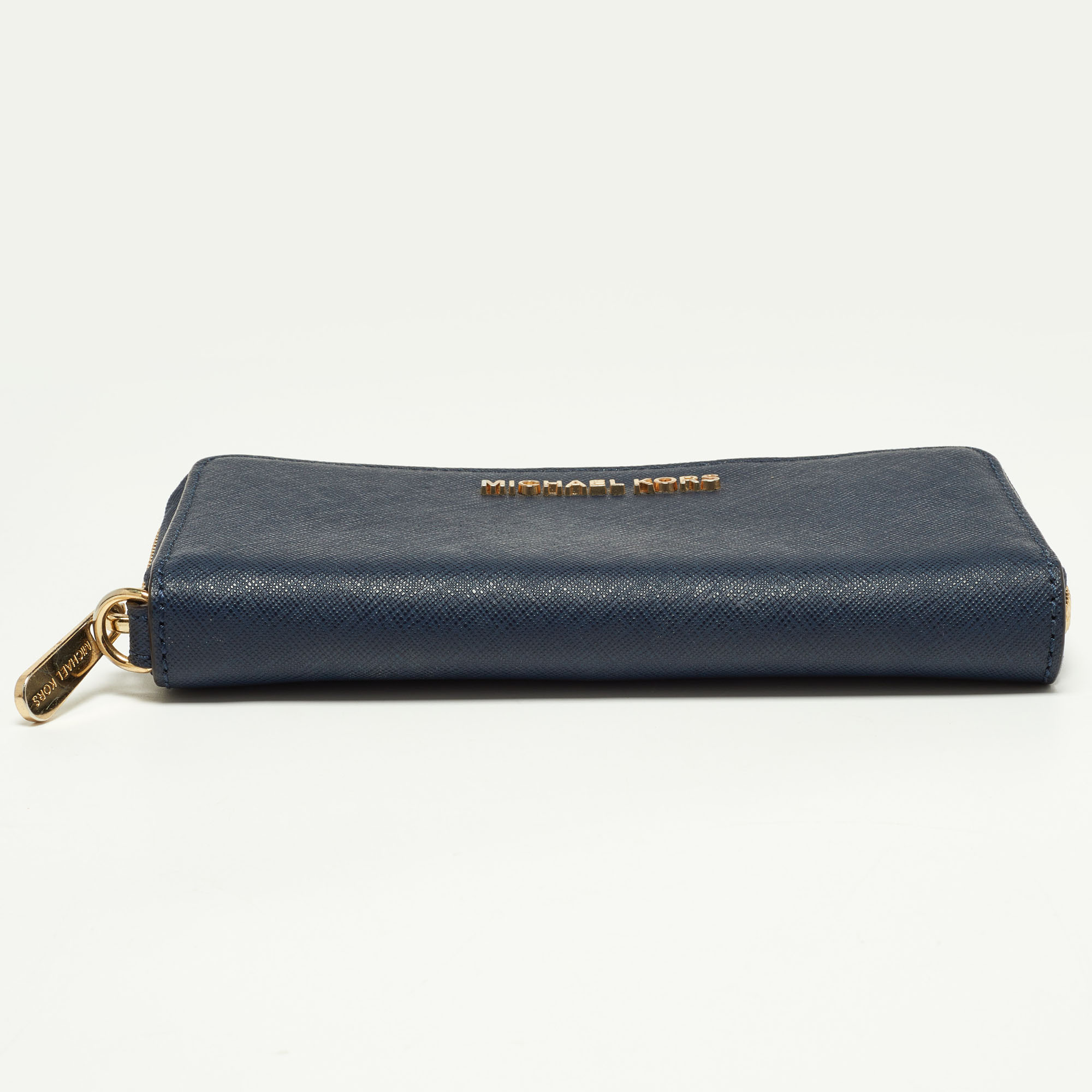 Michael Kors Blue Leather Zip Around Wristlet Wallet