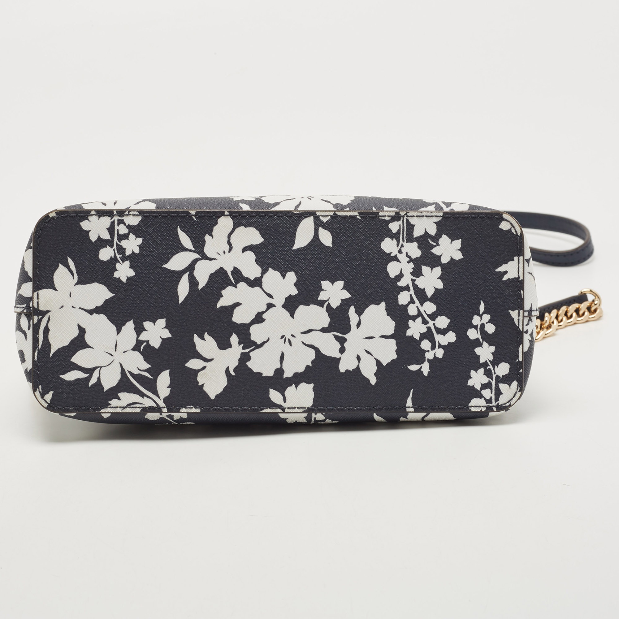 Michael Kors Navy Blue/White Leather Floral Dome Crossbody Bag
