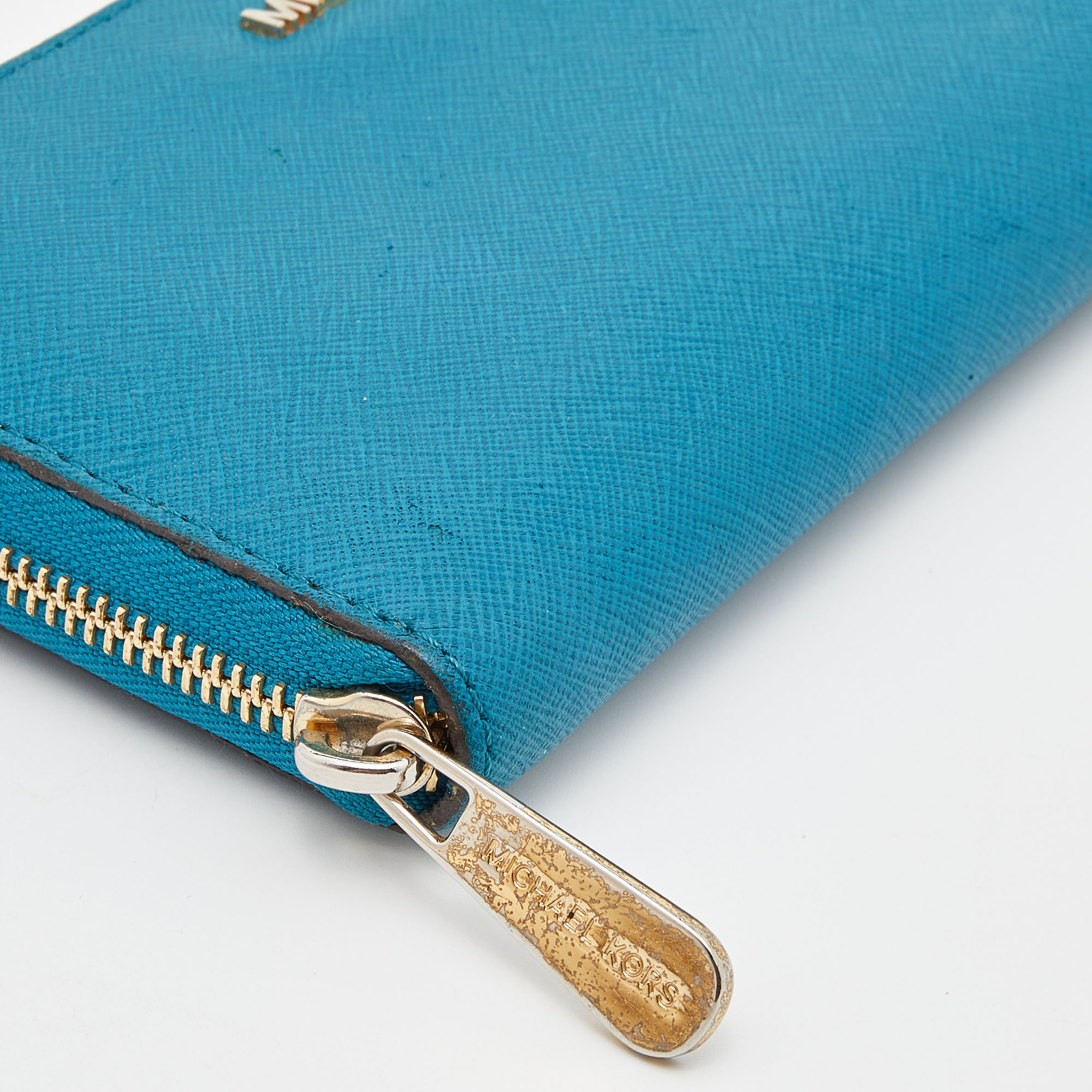 Michael Kors Blue Leather Jet Set Zip Around Wallet