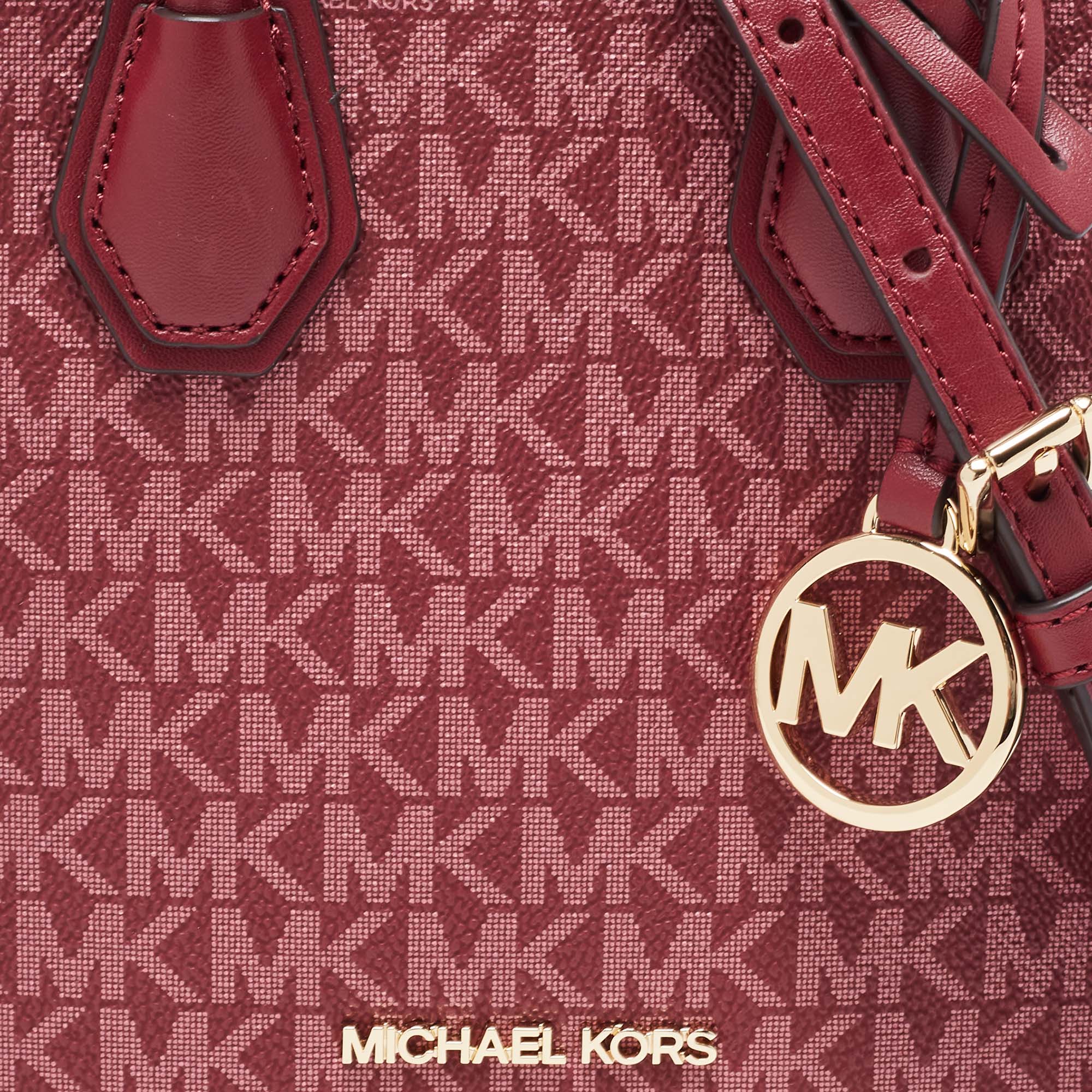 Michael Kors Burgundy Signature Coated Canvas And Leather XS Mercer Tote