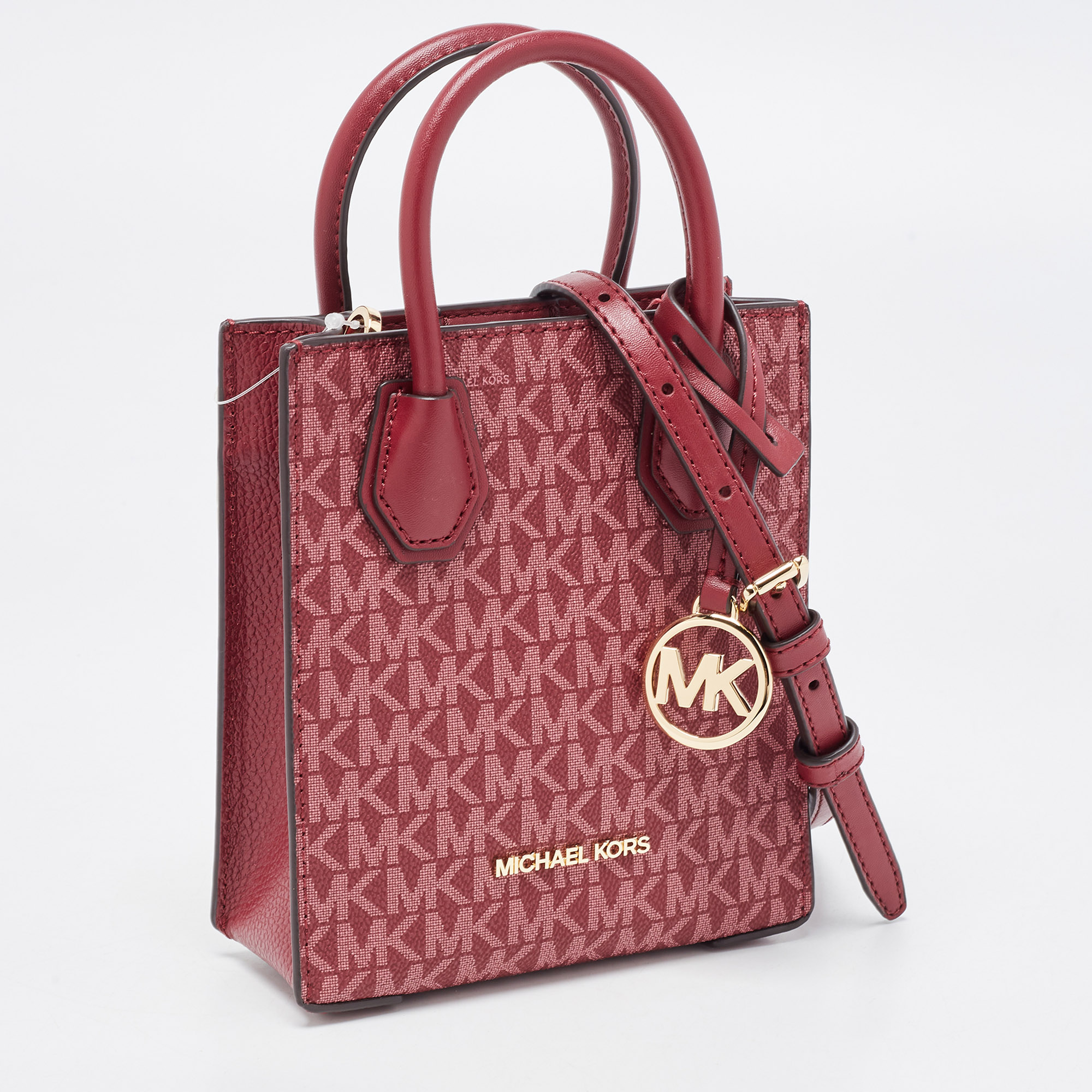 Michael Kors Burgundy Signature Coated Canvas And Leather XS Mercer Tote