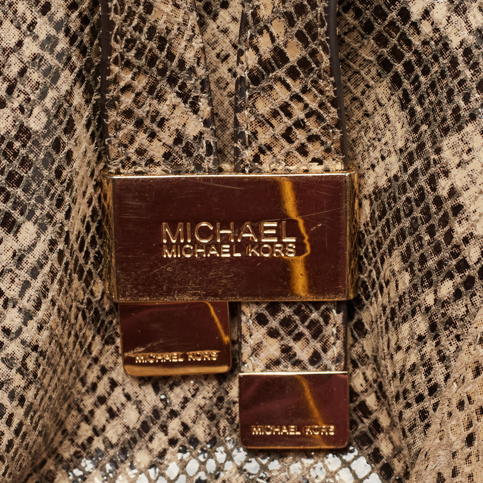 Michael Kors Beige/Black Python Effect Leather Satchel