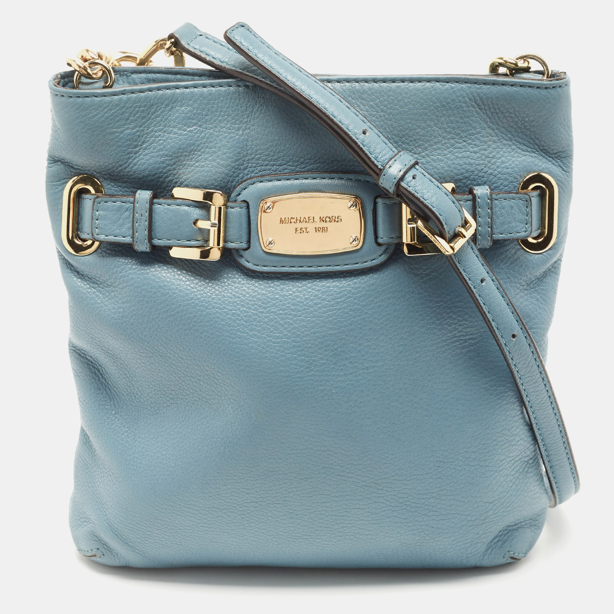 Michael Kors Blue Leather Hamilton Crossbody Bag