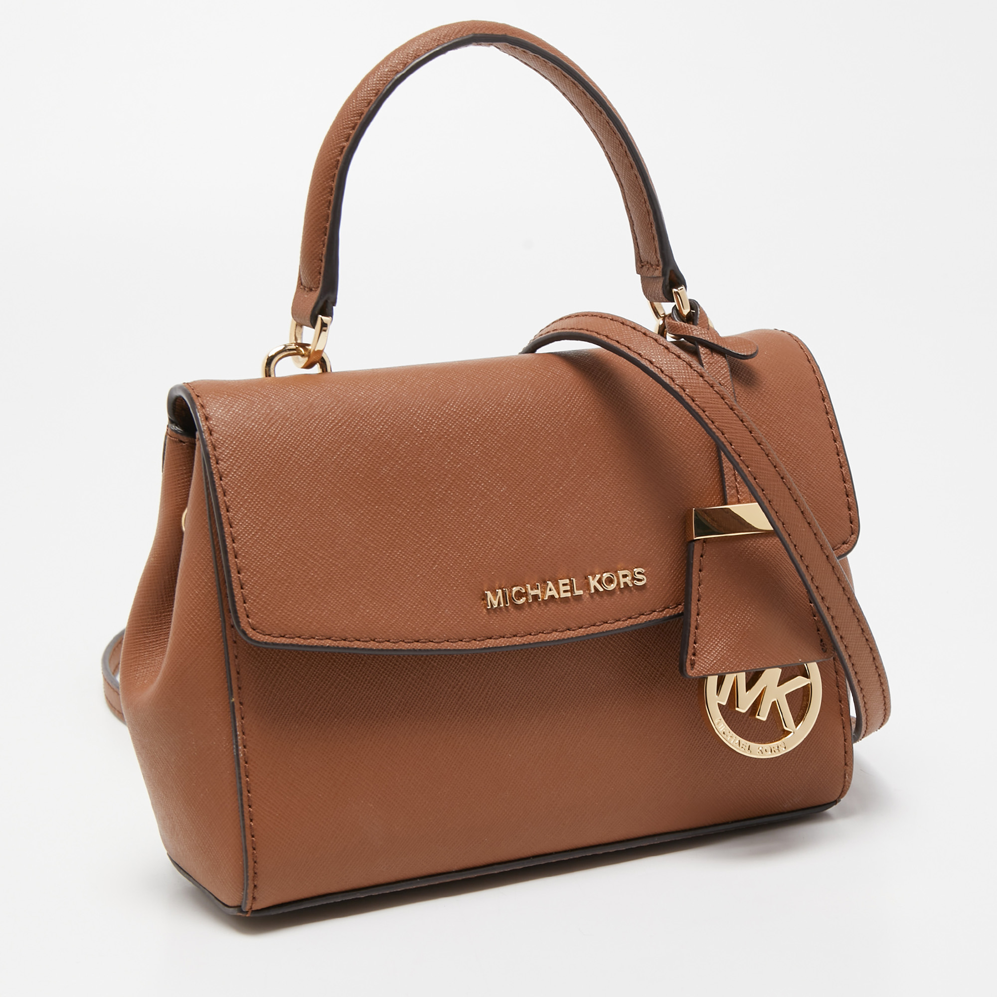 Michael Kors Brown Saffiano Leather Mini Ava Top Handle Bag
