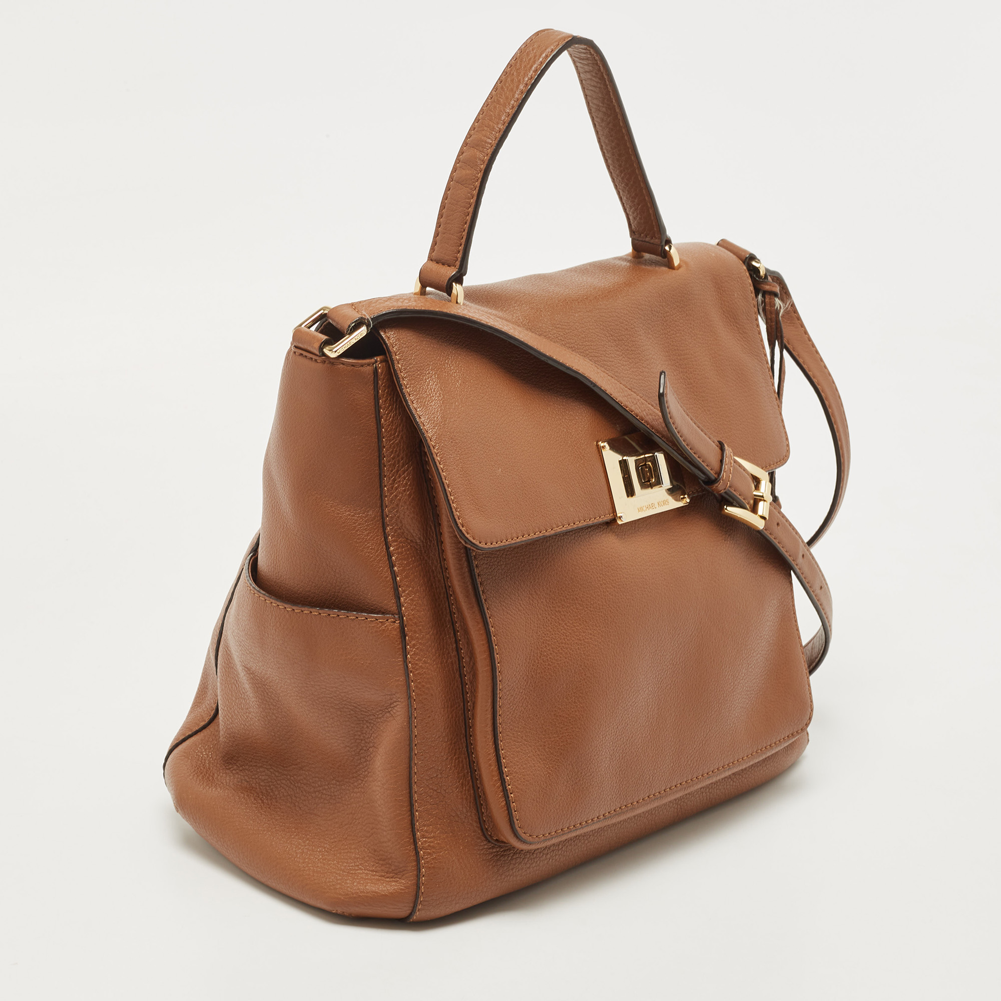 Michael Kors Brown Leather Sloan Flap Top Handle Bag