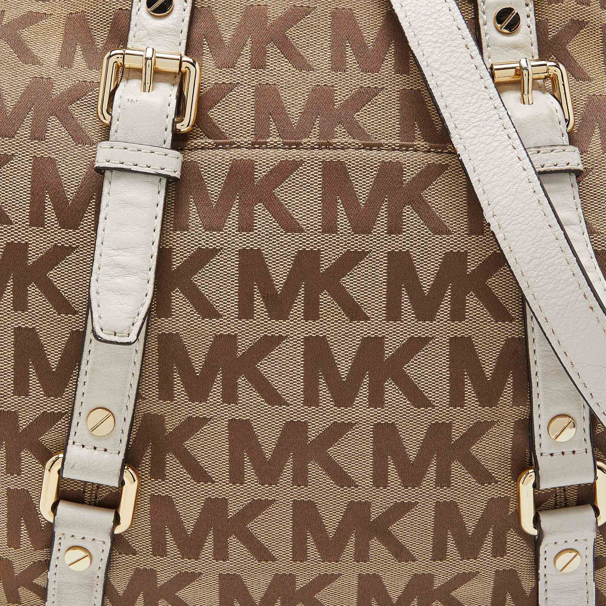 MICHAEL Michael Kors Beige/White GG Canvas And Leather Bedford Belted Shoulder Bag
