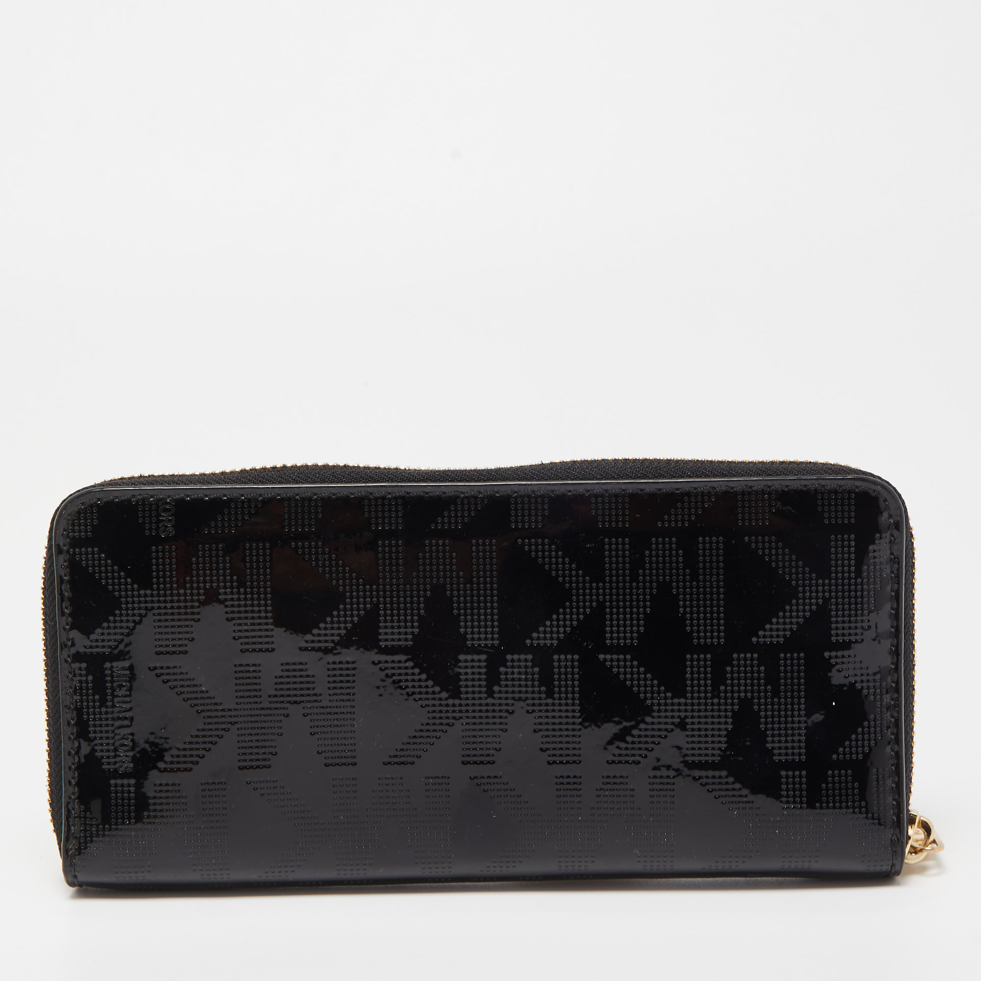 Michael Kors Black Patent Leather Zip Around Wallet