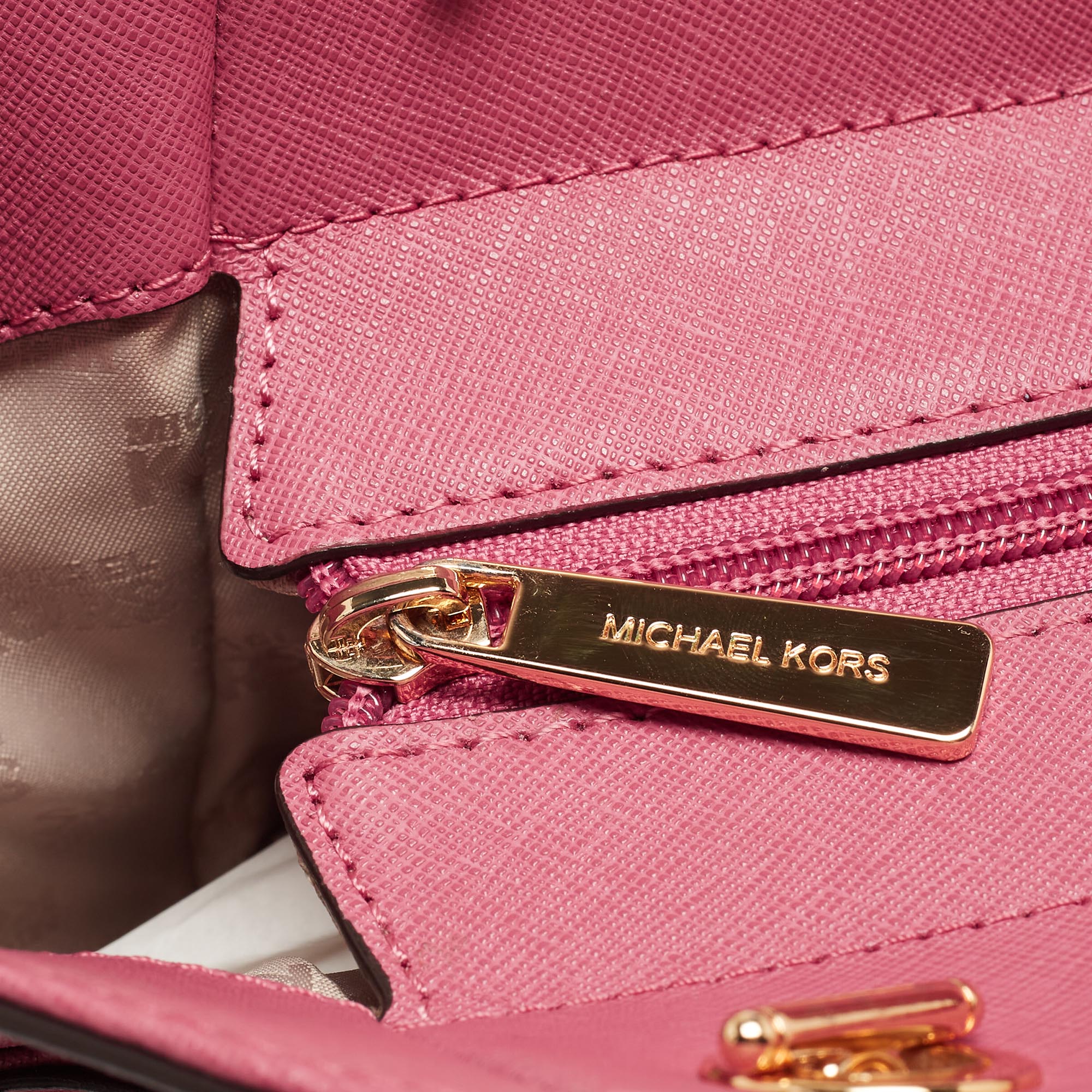Michael Kors Pink Saffiano Leather Small Jet Set Travel Shoulder Bag