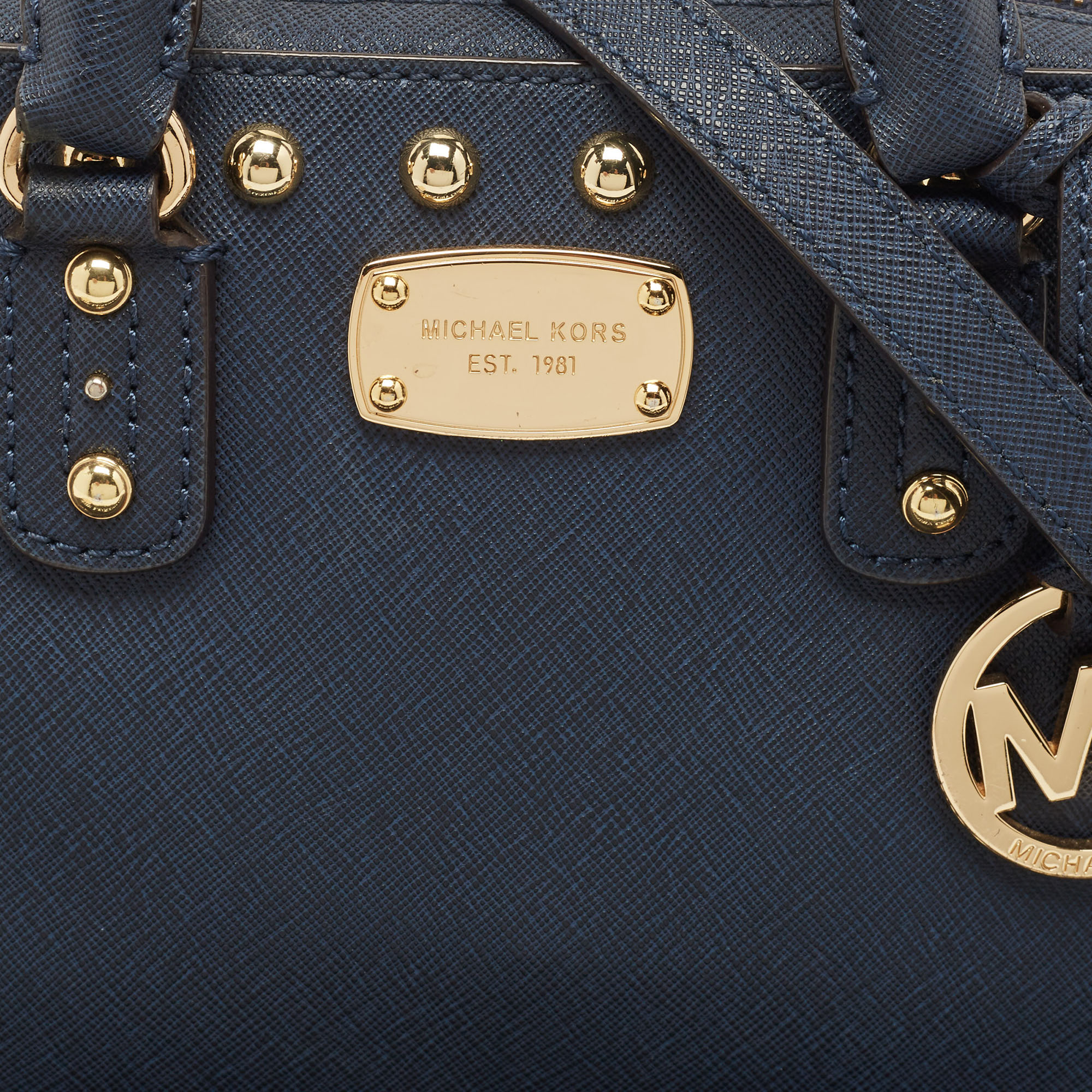 Michael Kors Navy Blue Saffiano Leather Mini Sandrine Satchel