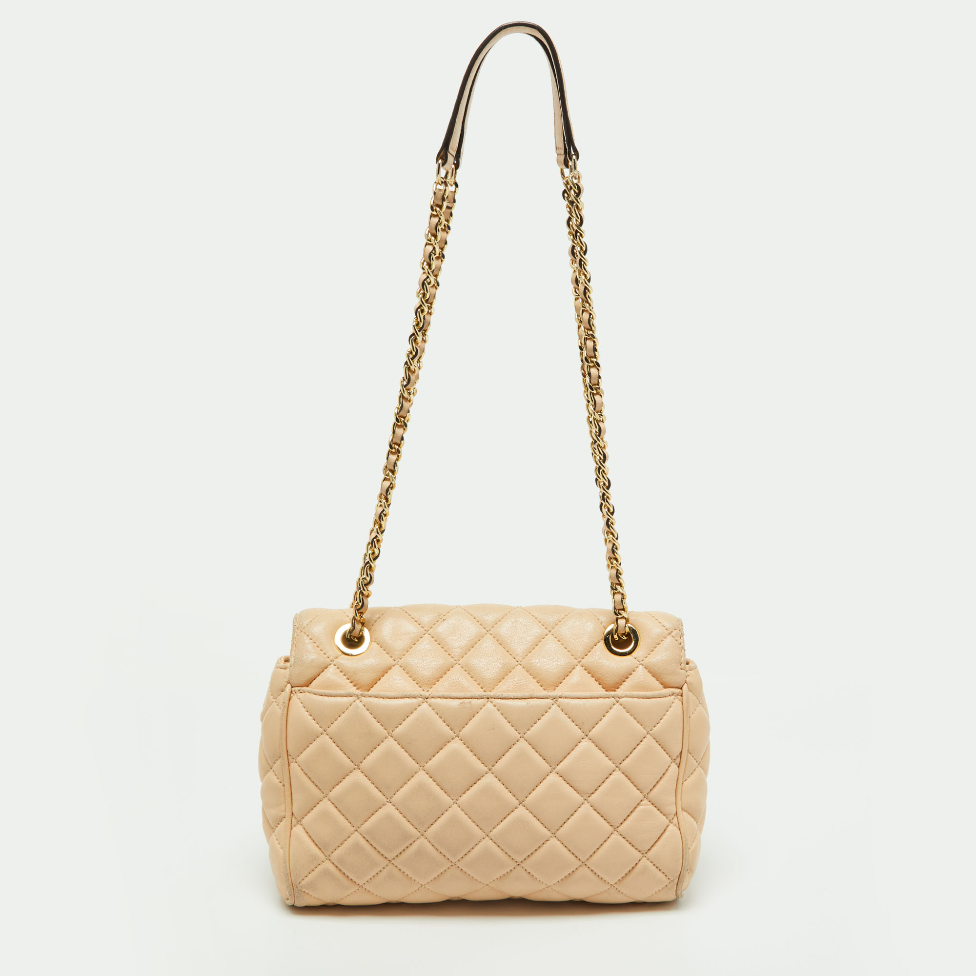 MICHAEL Michael Kors Beige Quilted Leather Sloan Studded Chain Shoulder Bag