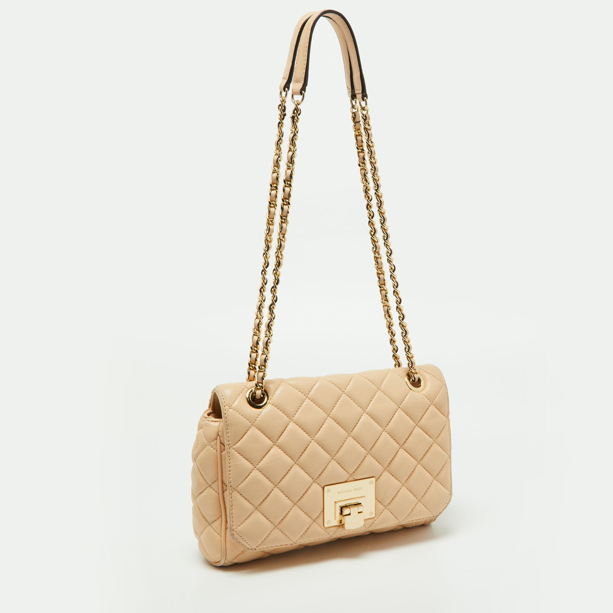 MICHAEL Michael Kors Beige Quilted Leather Sloan Studded Chain Shoulder Bag