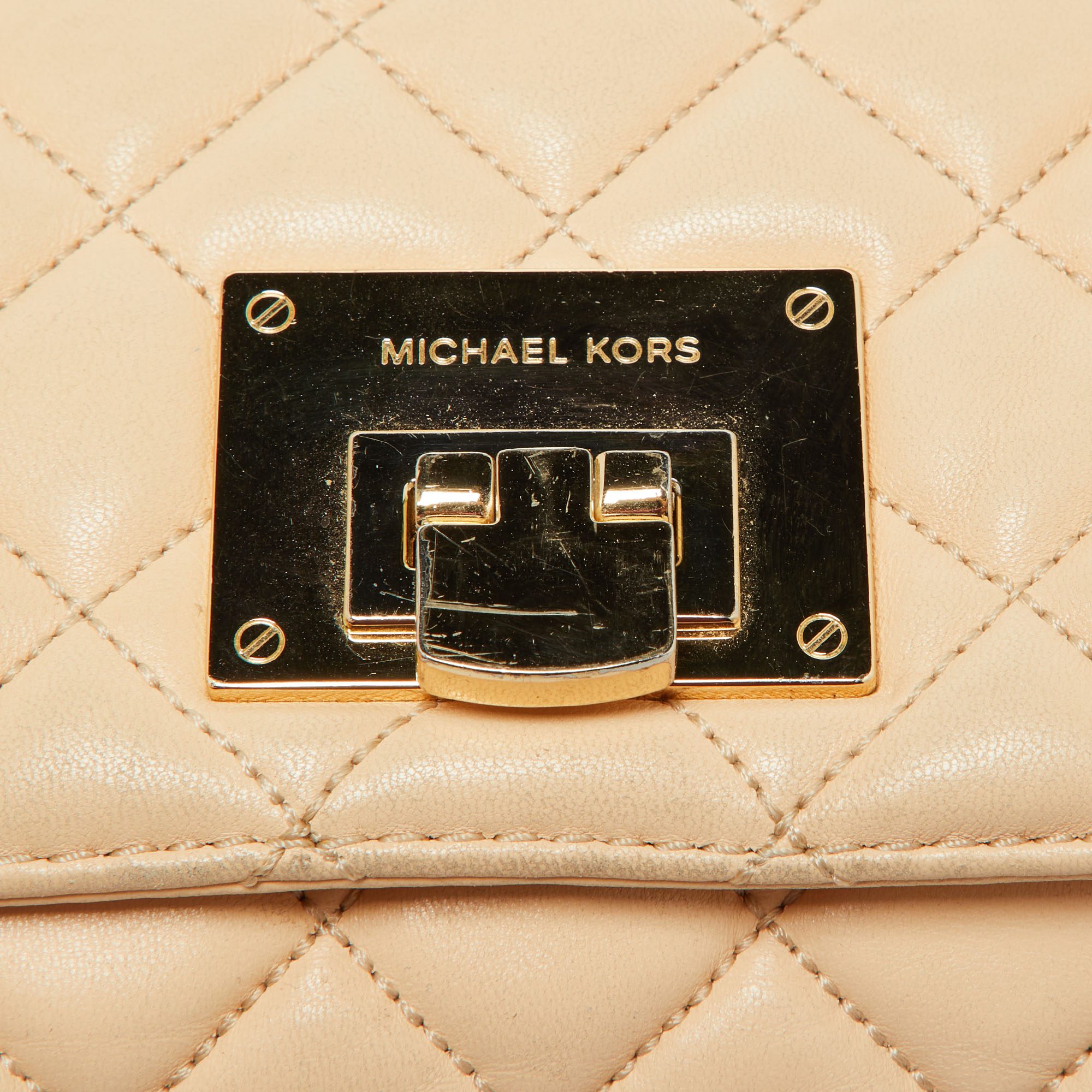 MICHAEL Michael Kors Beige Quilted Leather Sloan Studded Chain Shoulder Bag