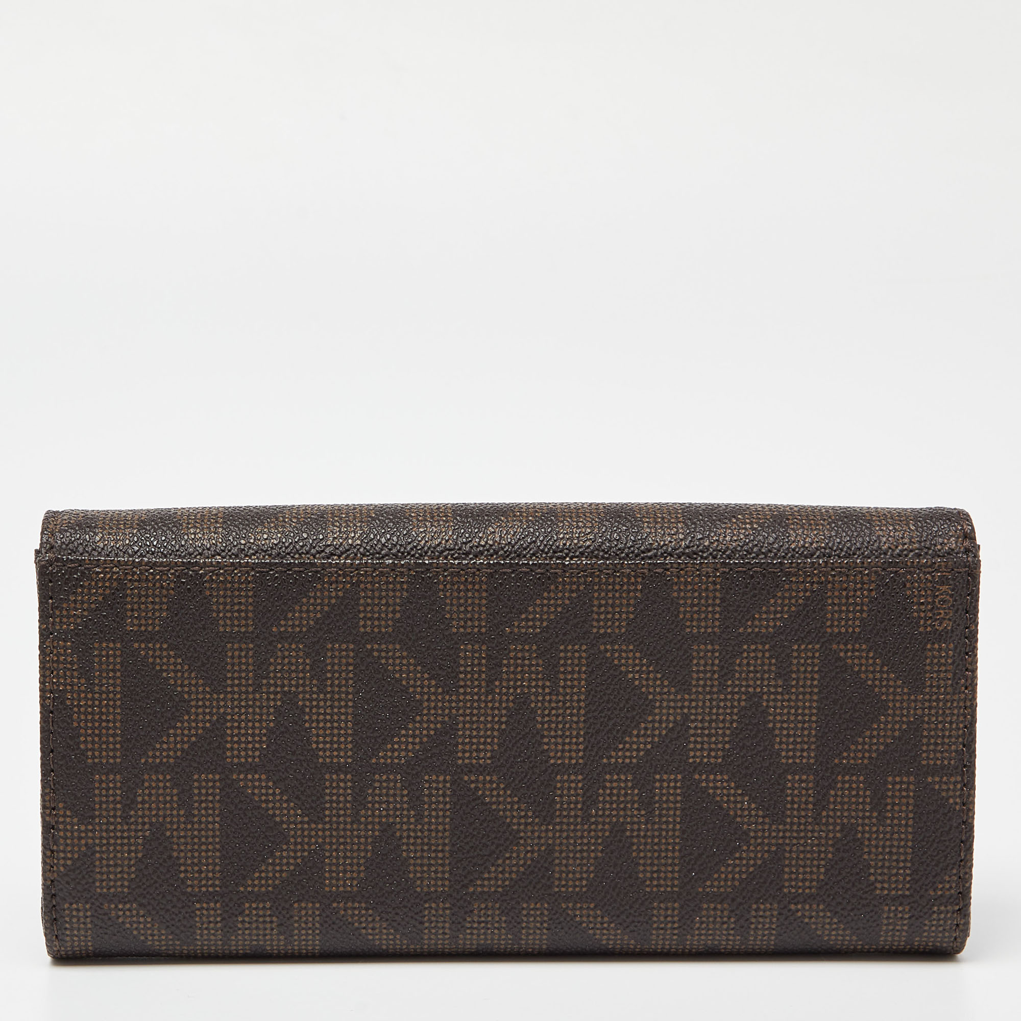 Michael Kors Beige/Brown Signature Coated Canvas Fulton Flap Continental Wallet