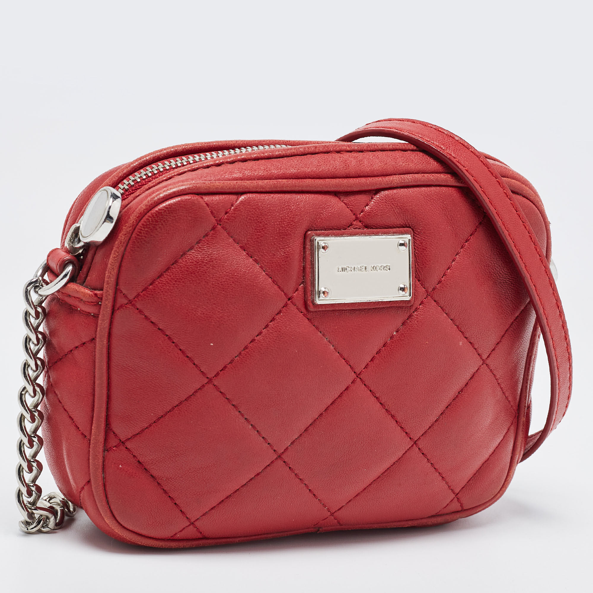 Michael Kors Red Quilted Leather Camera Shoulder Bag