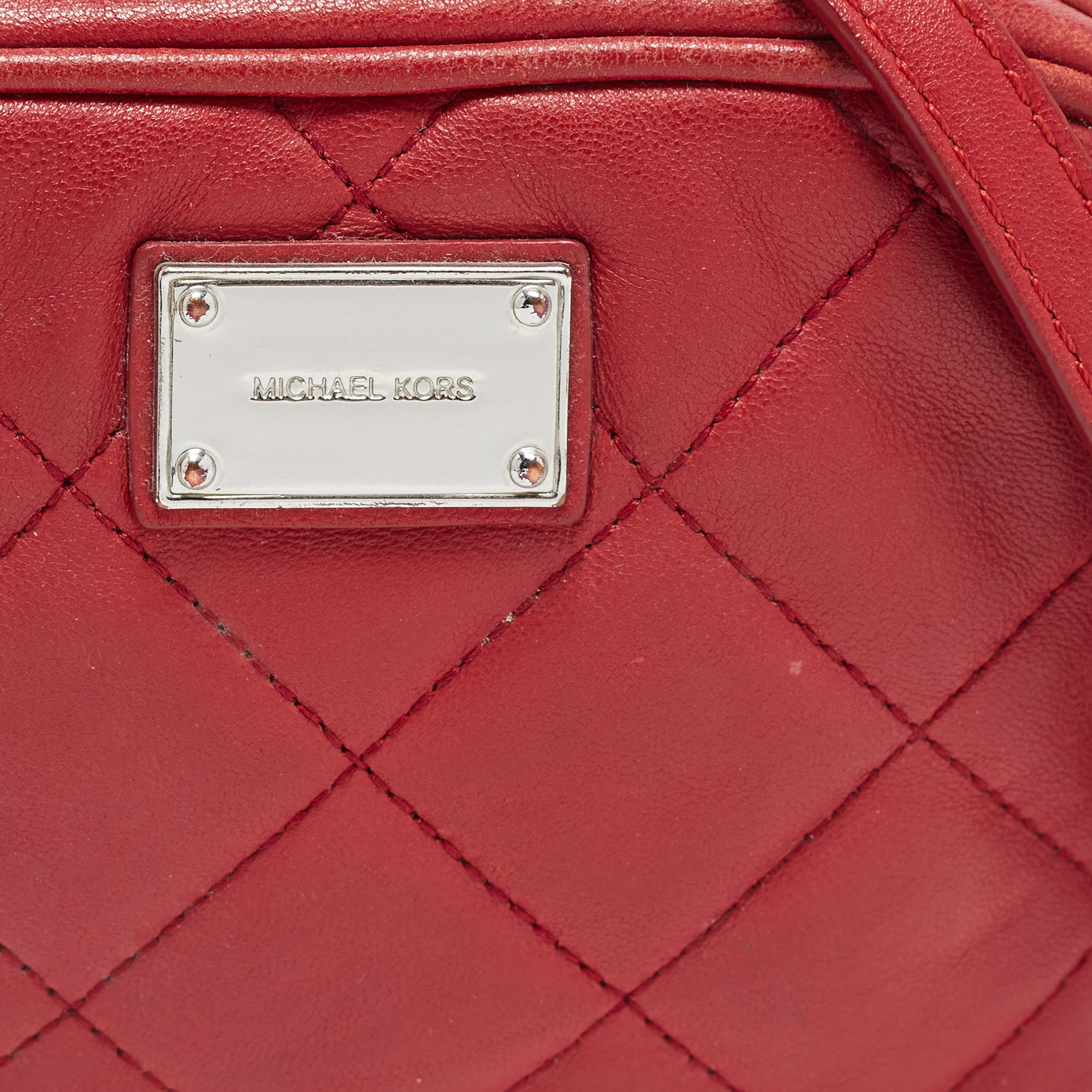 Michael Kors Red Quilted Leather Camera Shoulder Bag