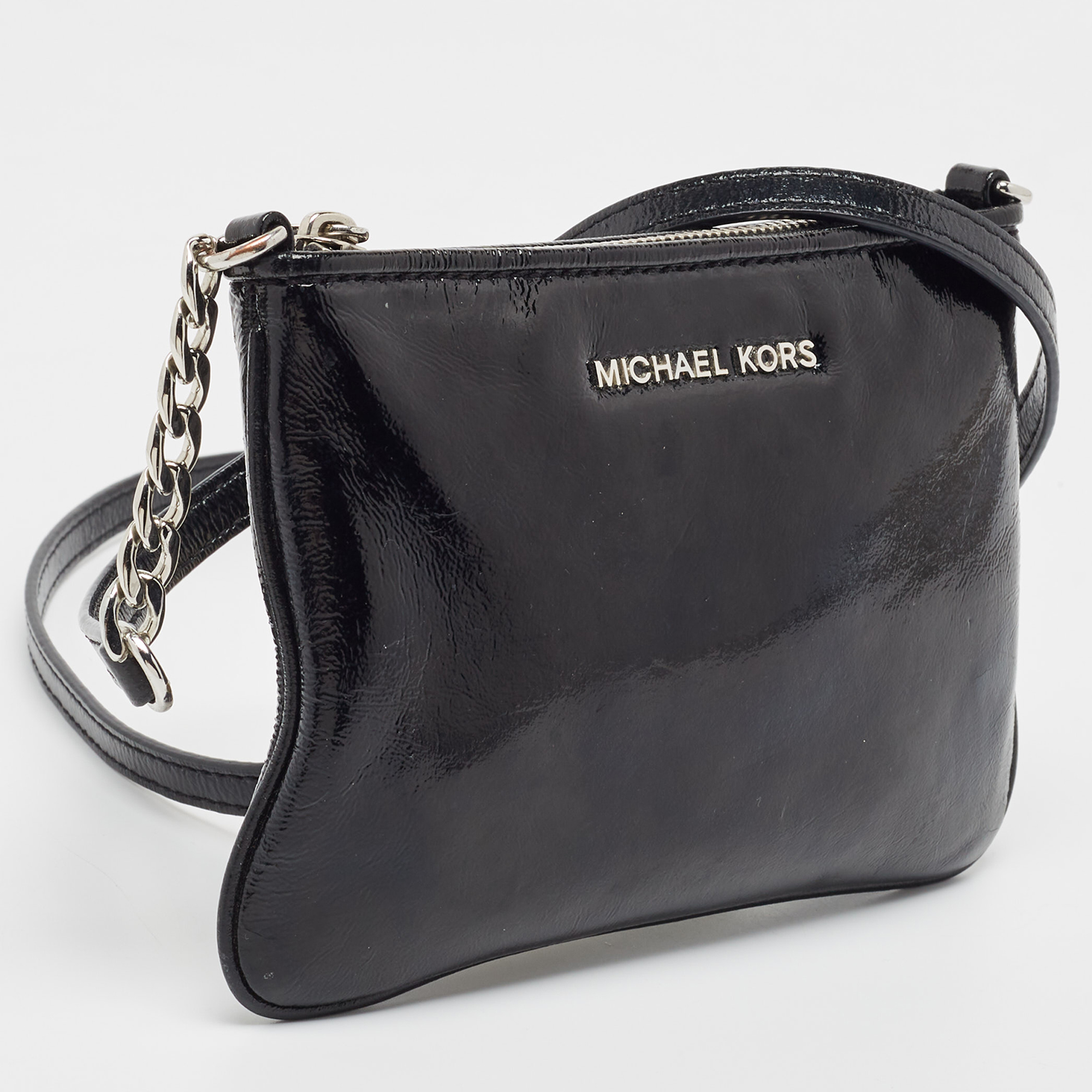 Michael Kors Black Patent Leather Zip Crossbody Bag