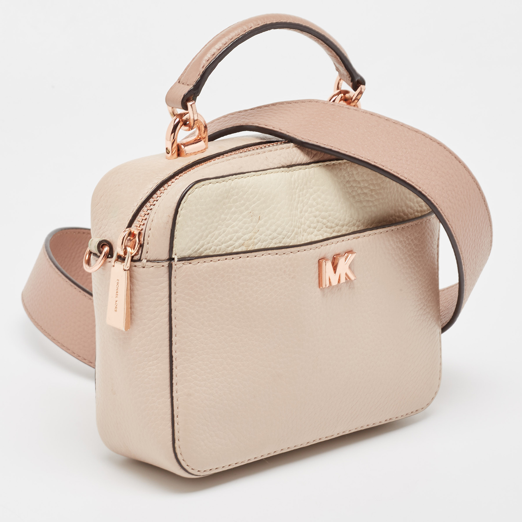 Michael Kors Cream/Pink Leather Mini Mott Crossbody Bag