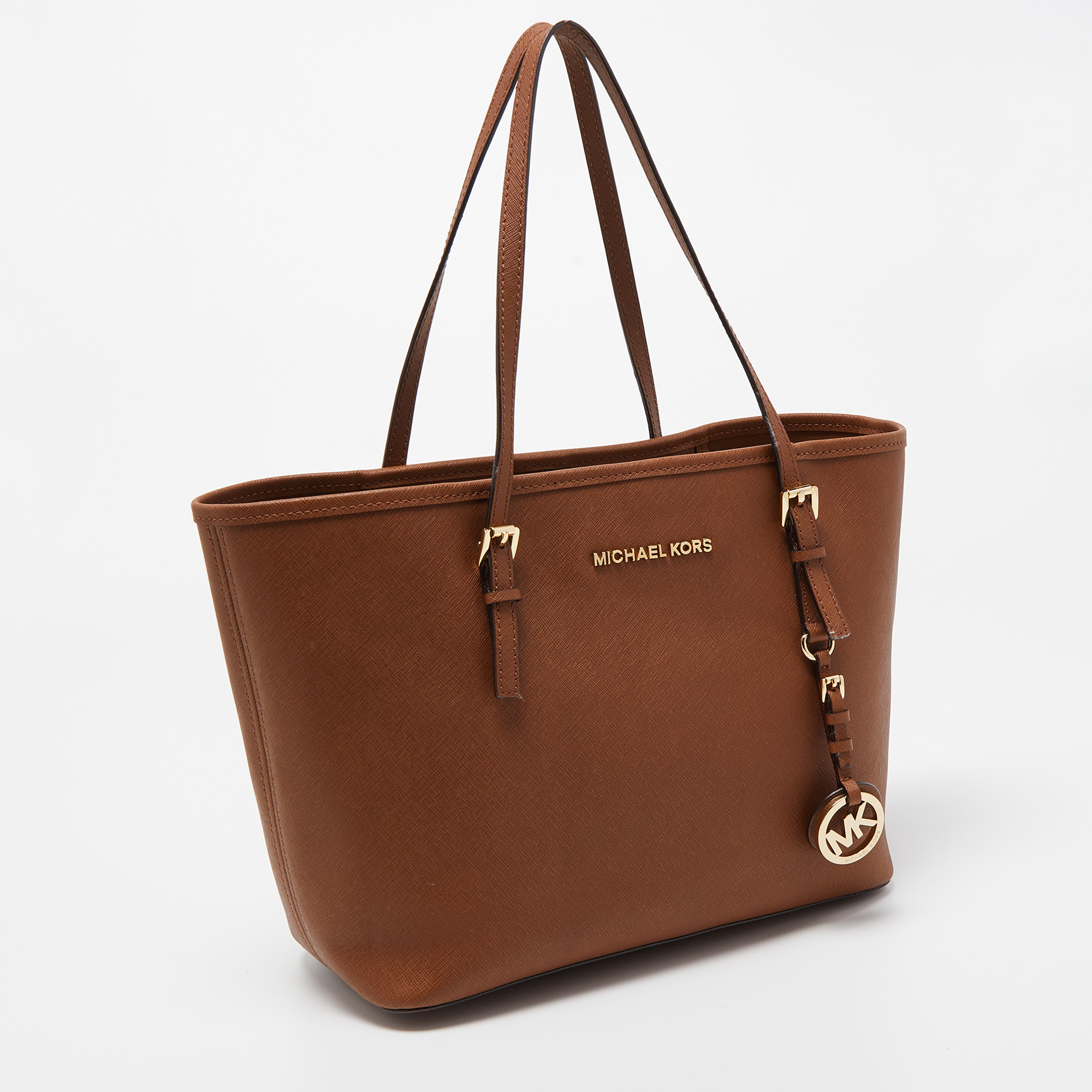 MICHAEL Michael Kors Brown Saffiano Leather Small Jet Set Travel Tote