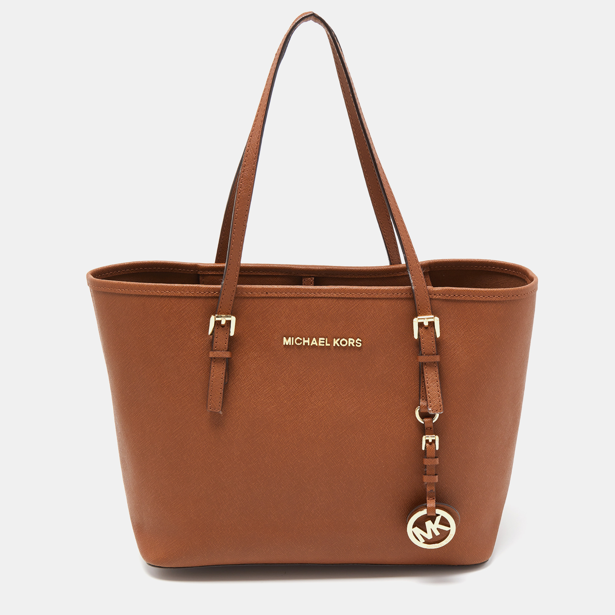 MICHAEL Michael Kors Brown Saffiano Leather Small Jet Set Travel Tote