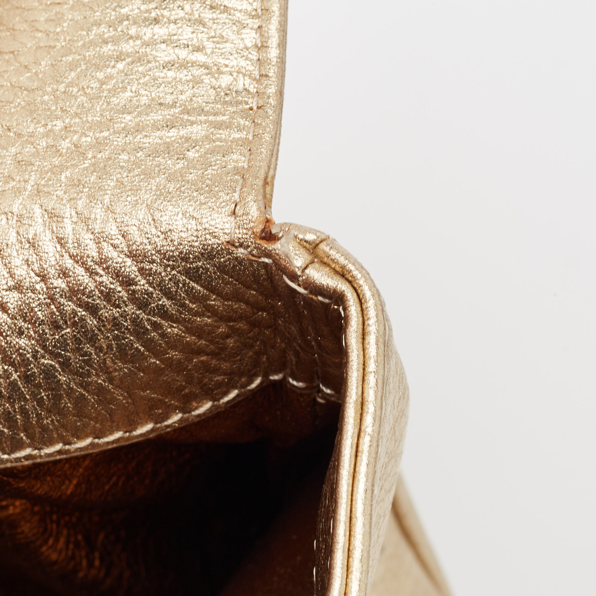 Michael Kors Gold Leather Skorpios Foldover Clutch