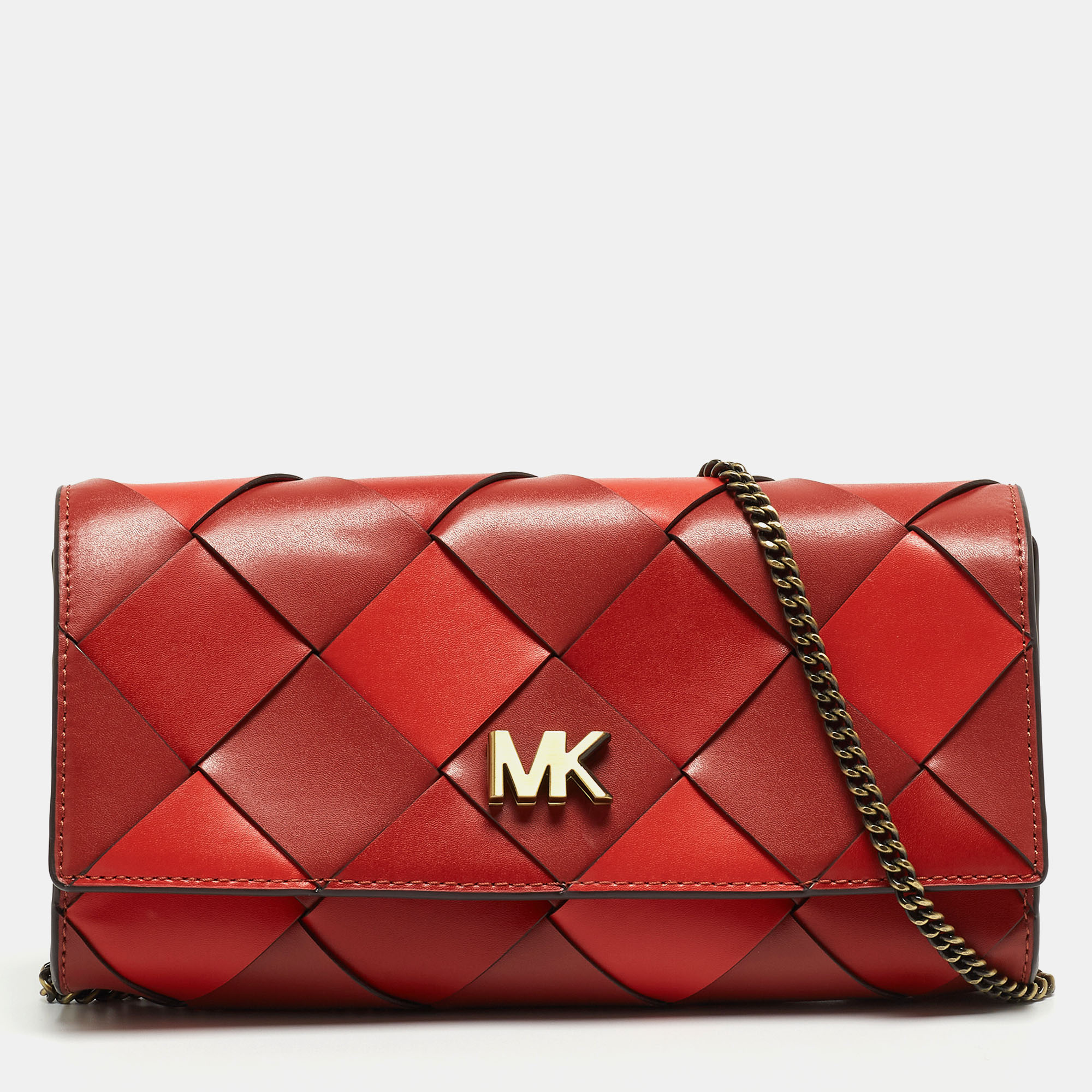 Michael kors brick red/orange woven leather mott chain shoulder bag