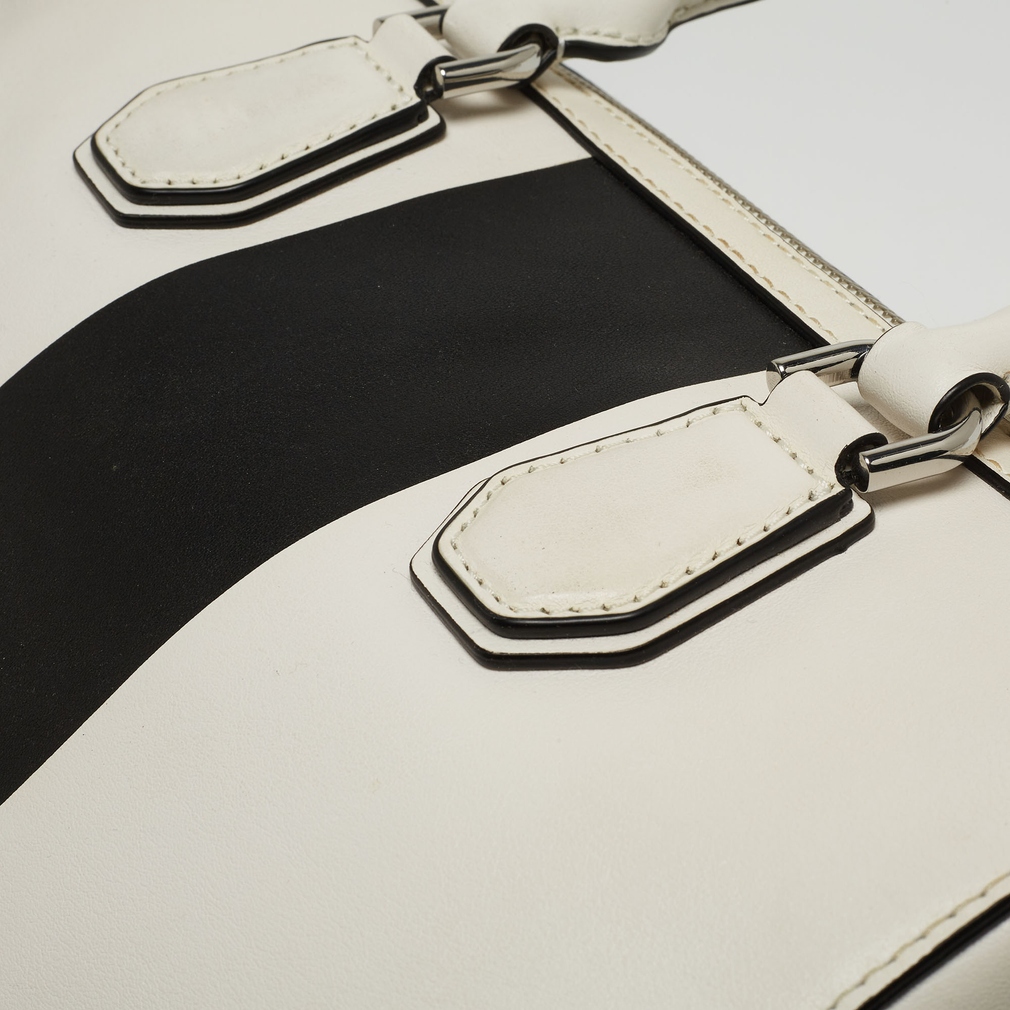 Michael Kors White/Black Leather Medium Center Stripe Mercer Duffle Bag