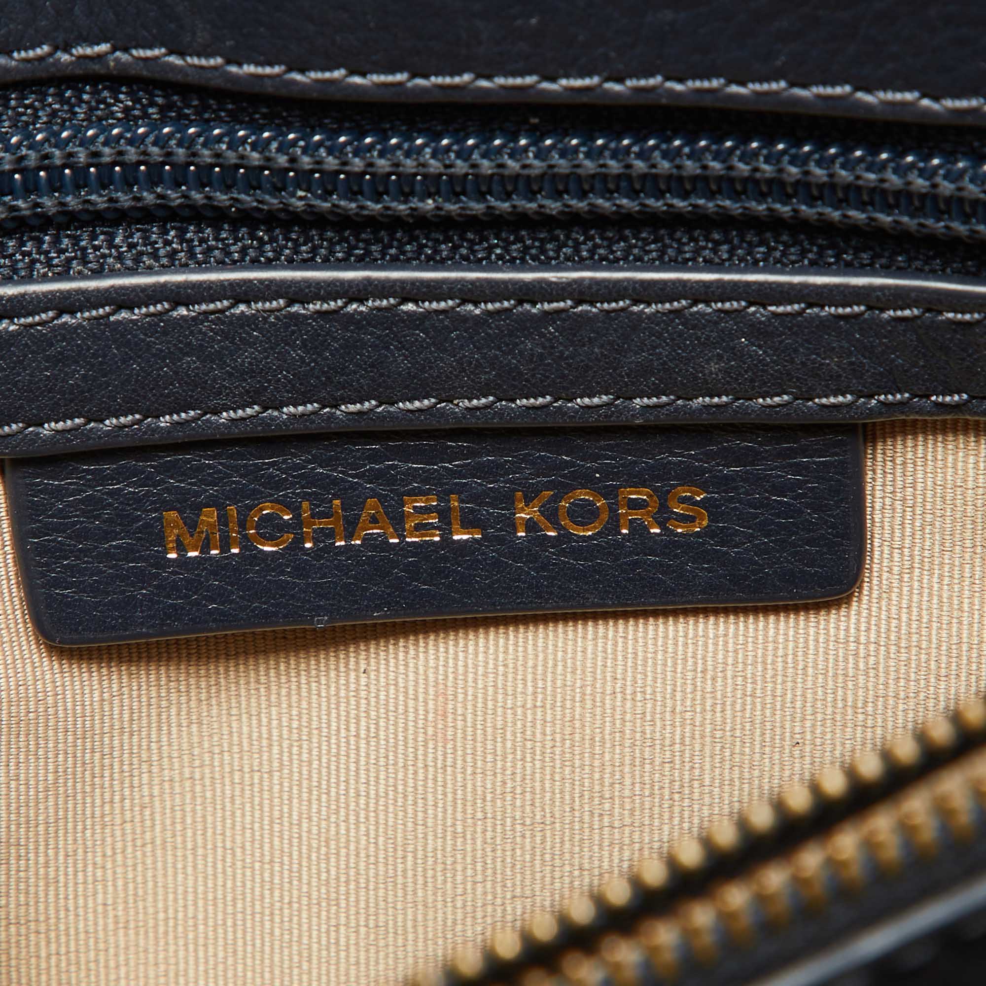 Michael Kors Navy Blue/White Woven Leather Whitney Shoulder Bag